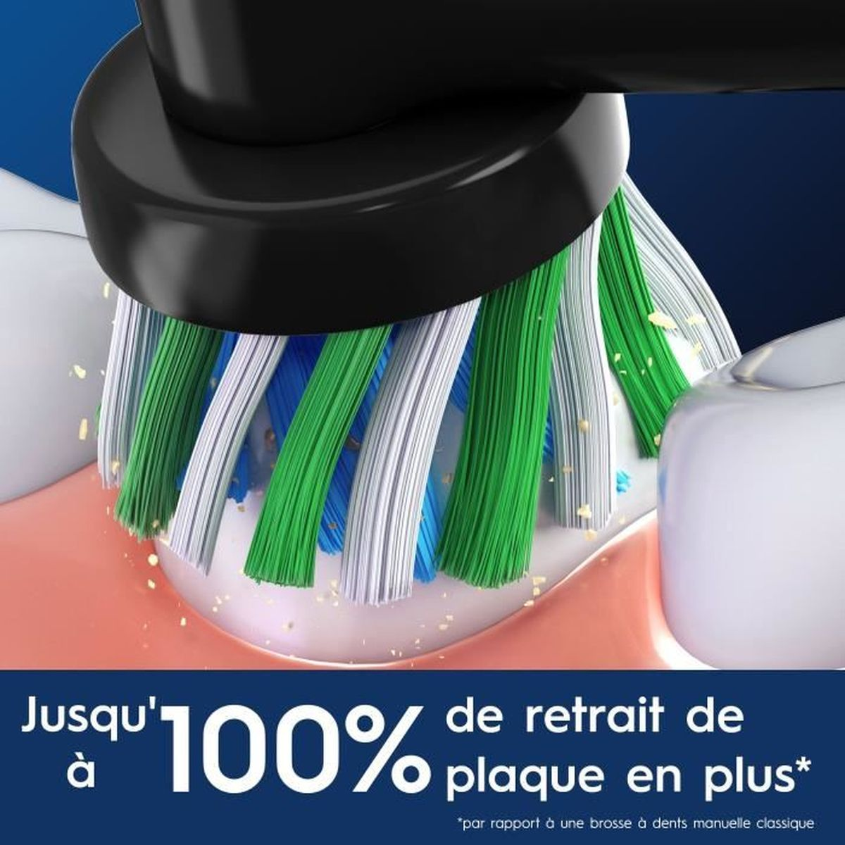 Spazzolino elettrico pulisce denti e gengive, rimuovendo placca.