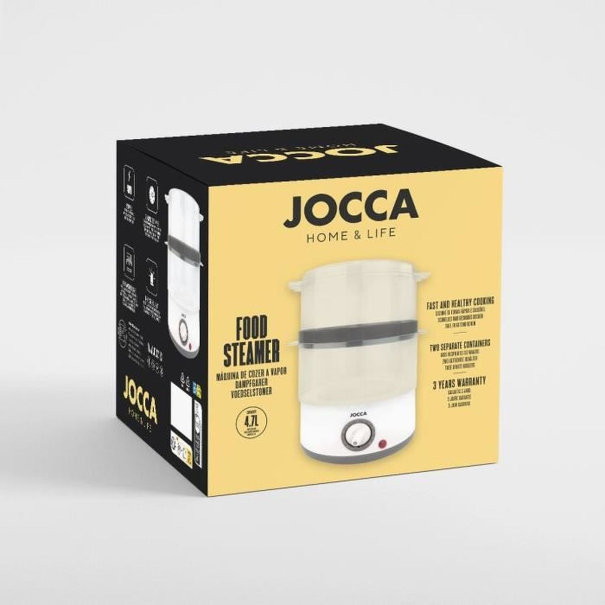 Vaporiera Jocca da 4,7L con due contenitori e garanzia.