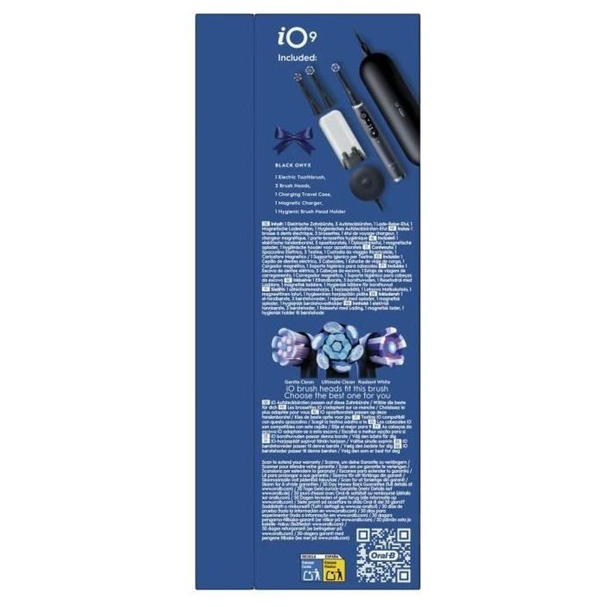 Spazzolino elettrico iO9 con accessori: 3 testine, custodia da viaggio, caricatore.