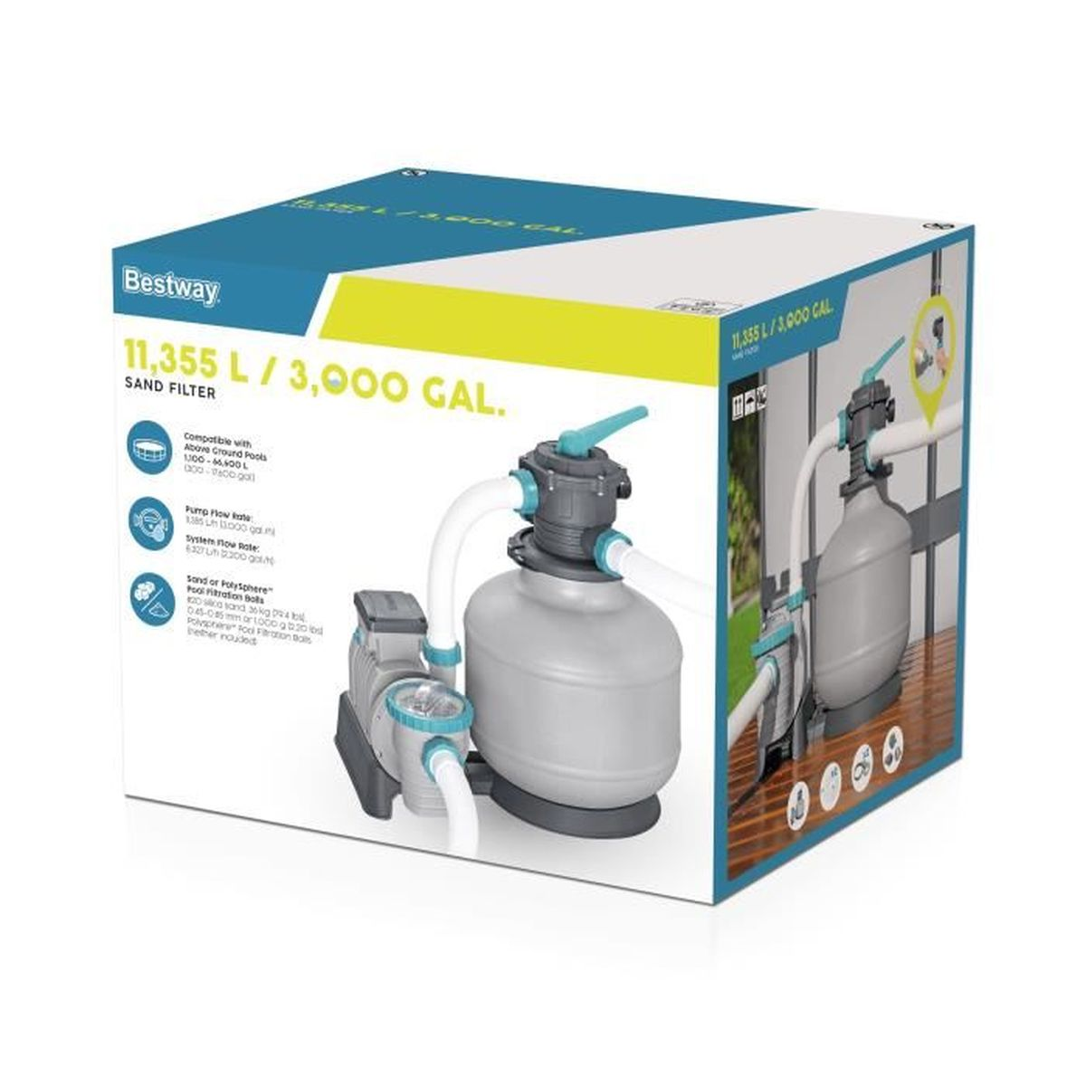 Filtr piaskowy Bestway 11.355 L / 3.000 GAL. z pompą i zbiornikiem.