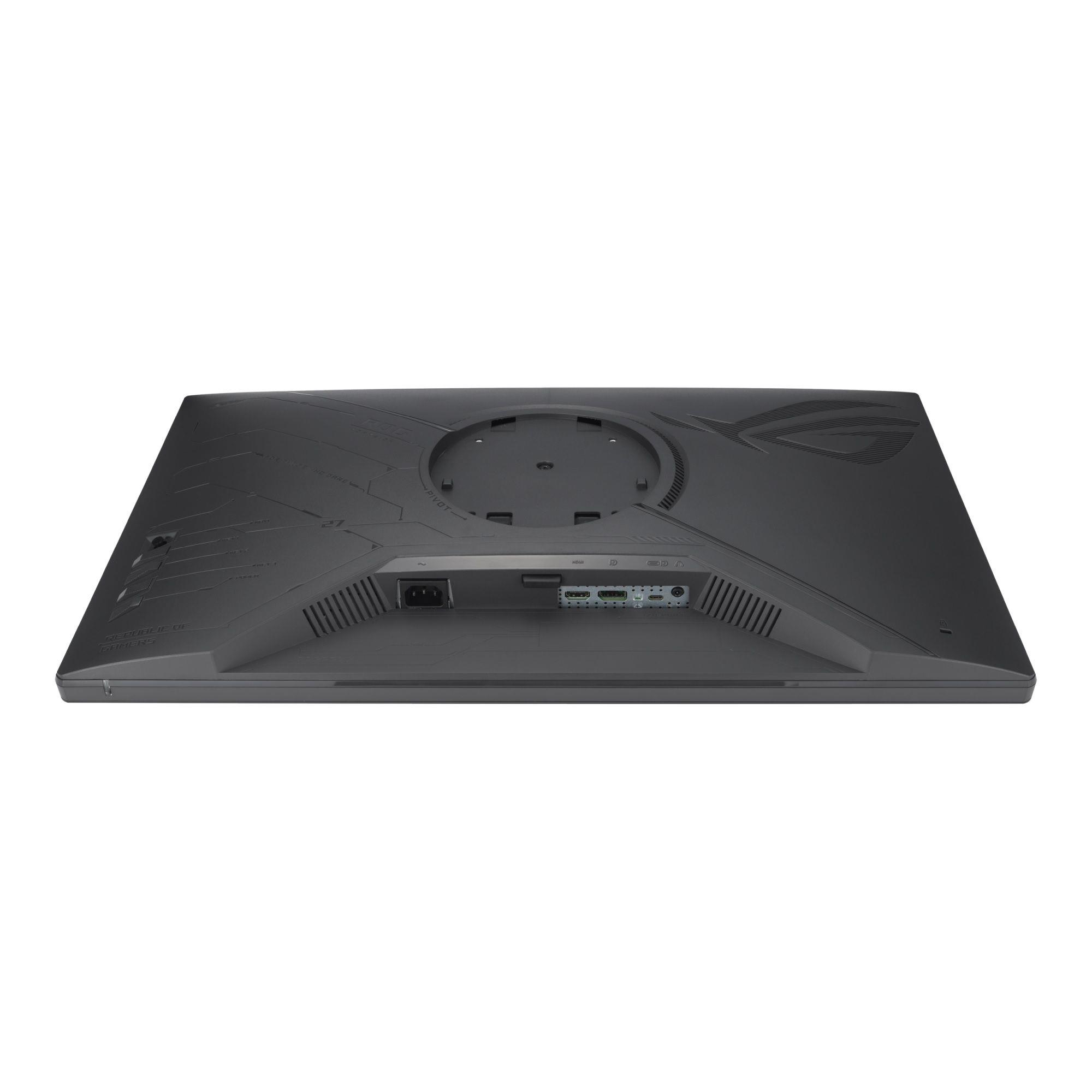 Tył czarnego monitora z portami i otworami wentylacyjnymi.