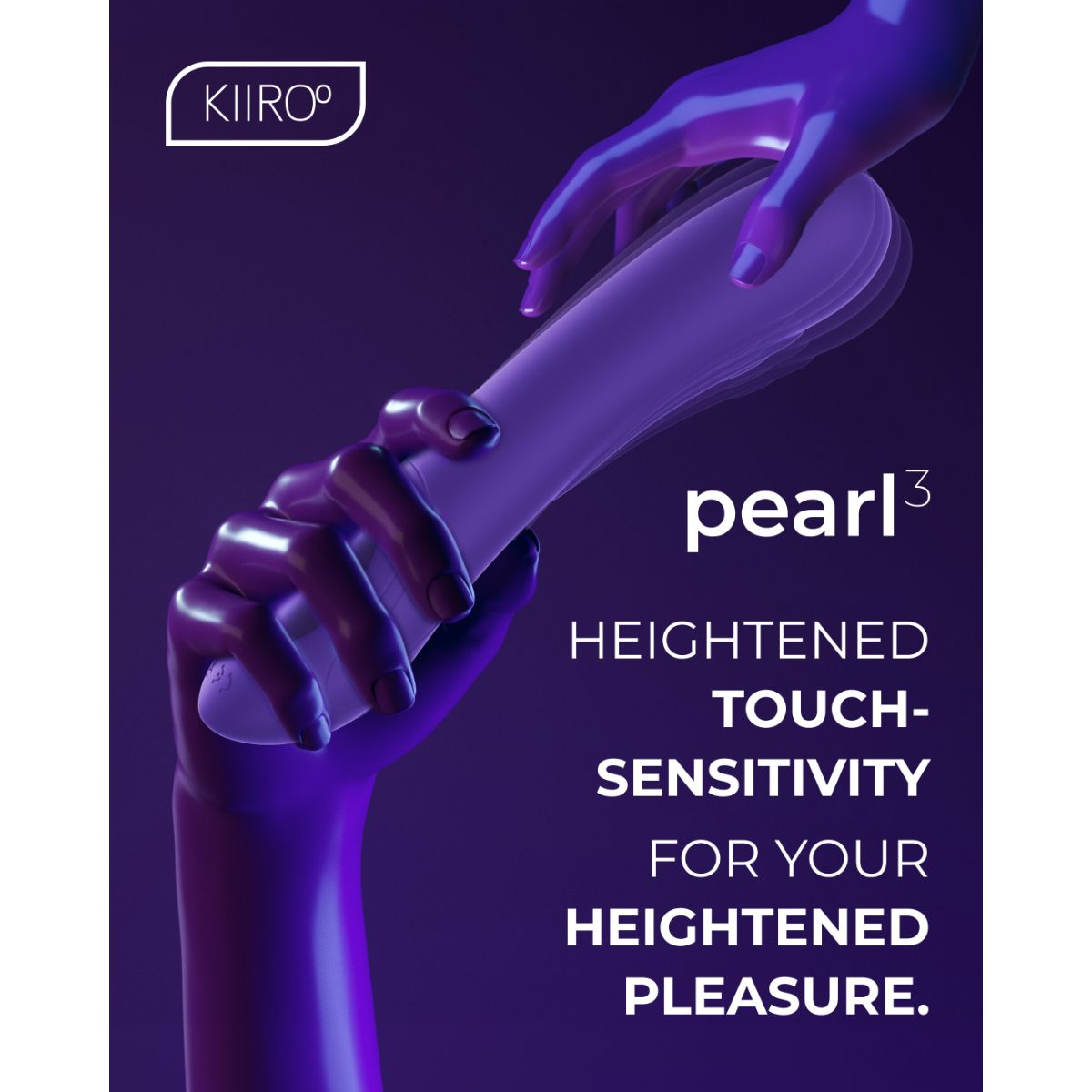 Lila Hände halten ein lilafarbenes Gerät mit der Aufschrift "pearl³".
