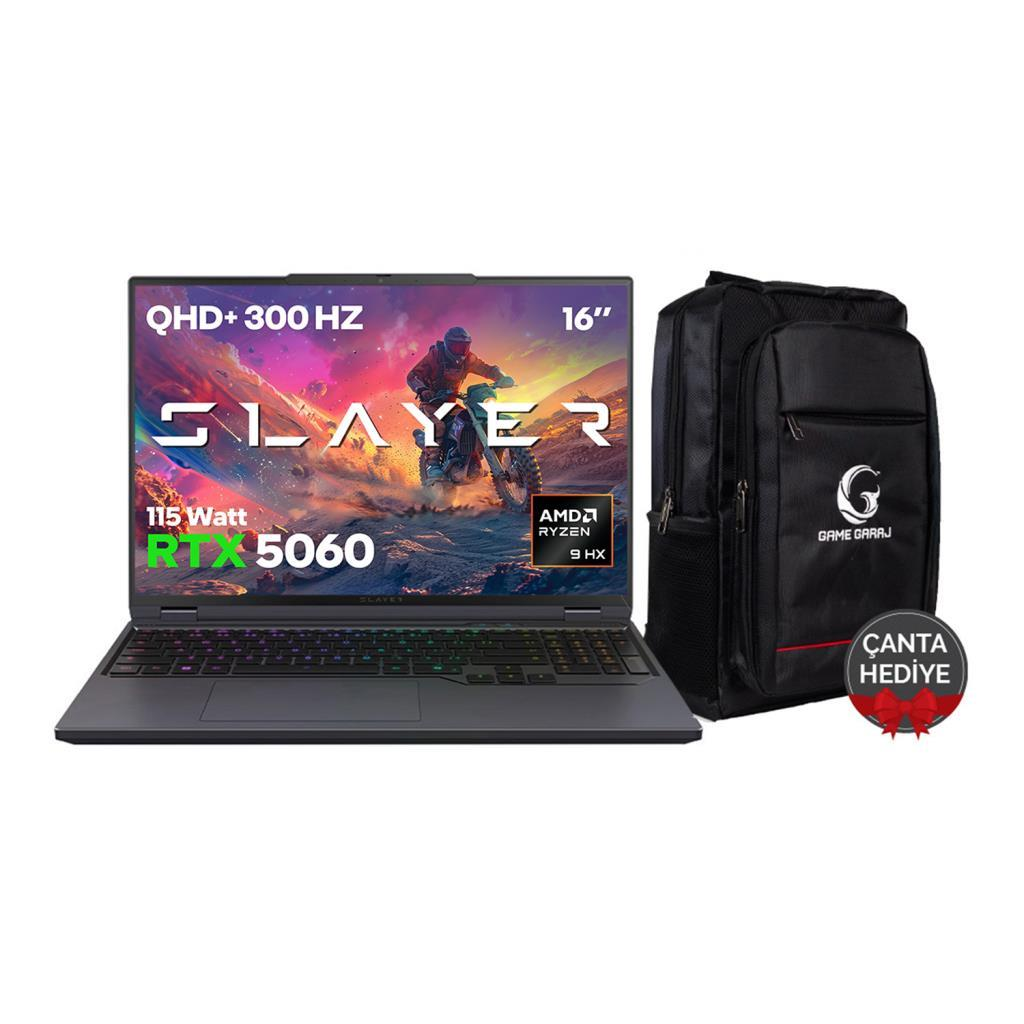 GAME GARAJ Slayer R9T-5060 C8 RTX5060 300Hz QHD+ AMD Ryzen 9 8945HX 16 GB RAM 500 GB SSD 16 inç FreeDOS Gaming Laptop Siyah