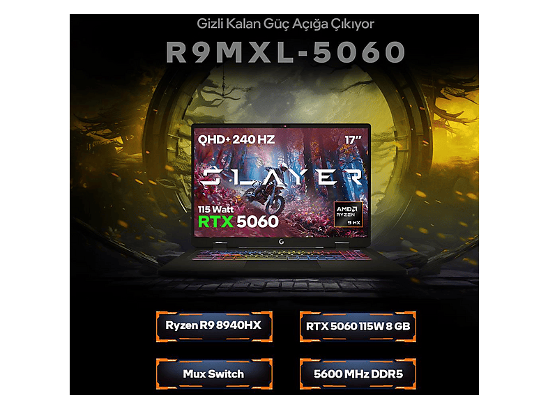 GAME GARAJ Slayer R9M XL-5060 C7 RTX5060 QHD+ 240Hz IPS AMD Ryzen