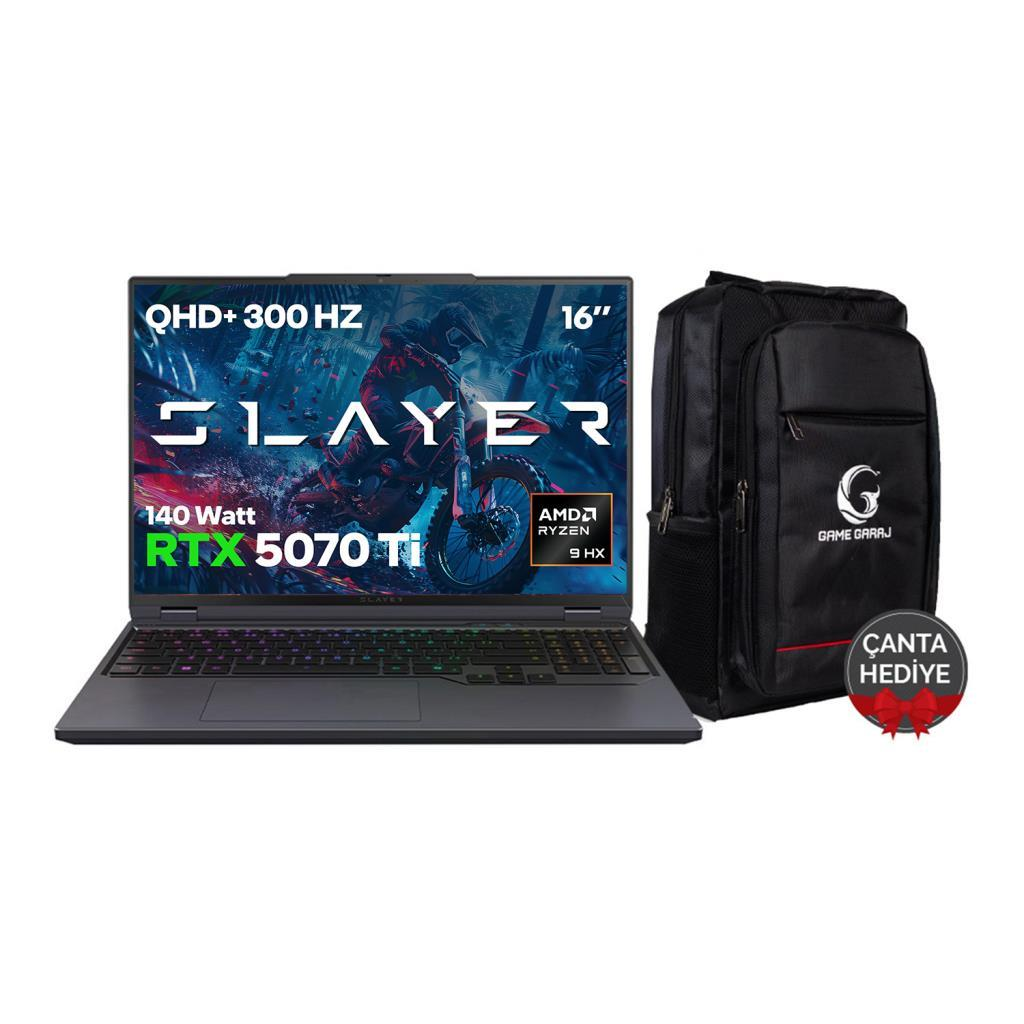GAME GARAJ Slayer R9T-5070Ti C2 RTX5070Ti QHD IPS 300Hz AMD Ryzen 9 9955HX 64 GB RAM 2 TB SSD 16 inç FreeDOS Gaming Laptop Siyah