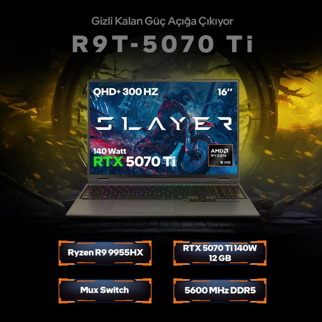 RTX 5070 Ti, Ryzen 9 HX, 16 inç QHD 300Hz ekrana sahip oyuncu dizüstü bilgisayarı.