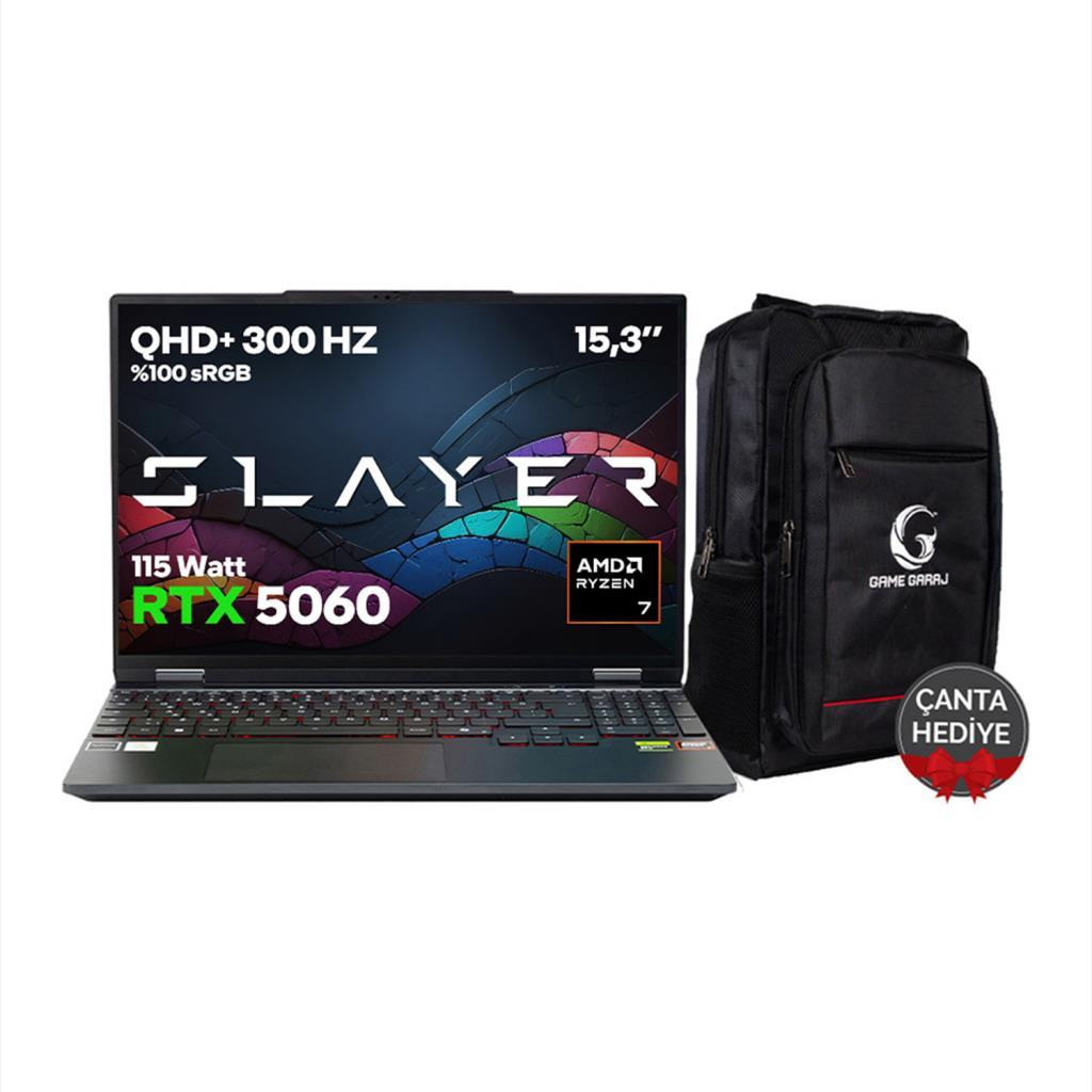 GAME GARAJ Slayer SR7T-5060 C8 RTX5060 QHD+ 300Hz IPS AMD Ryzen 7 255 16 GB RAM 500 GB SSD 15,3 inç FreeDOS Gaming Laptop Siyah