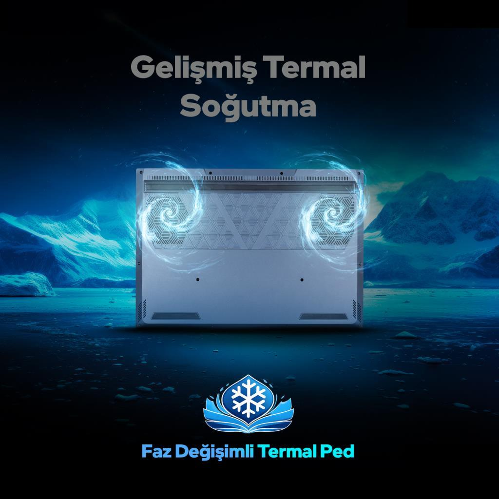 Laptopun alt kısmı, havalandırma delikleri üzerinde soğutma spiralleri, dağlık arazi.