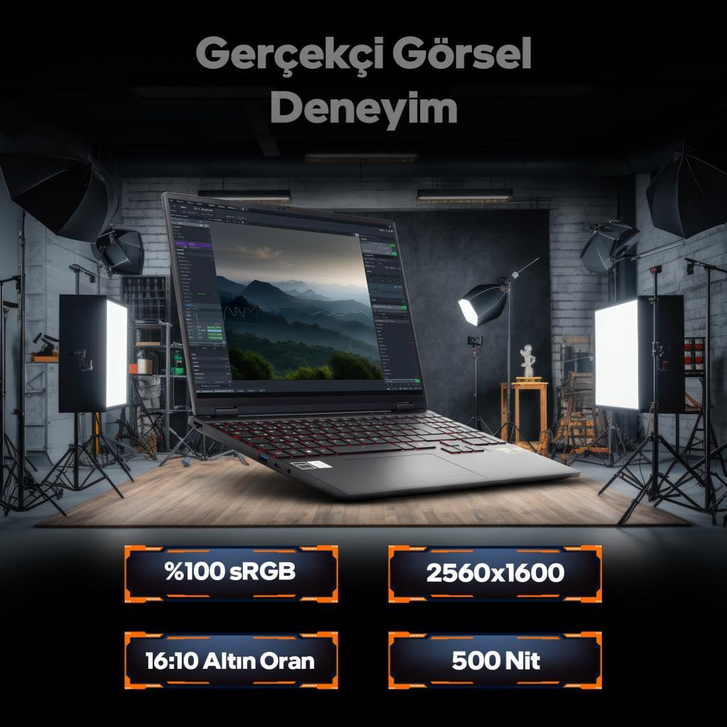 Ekranında dağ manzarası olan bir dizüstü bilgisayar fotoğraf stüdyosunda duruyor.