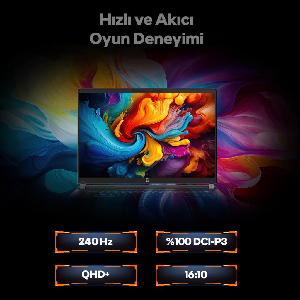 Canlı ekranlı dizüstü bilgisayar, 240 Hz, QHD+, %100 DCI-P3, 16:10.