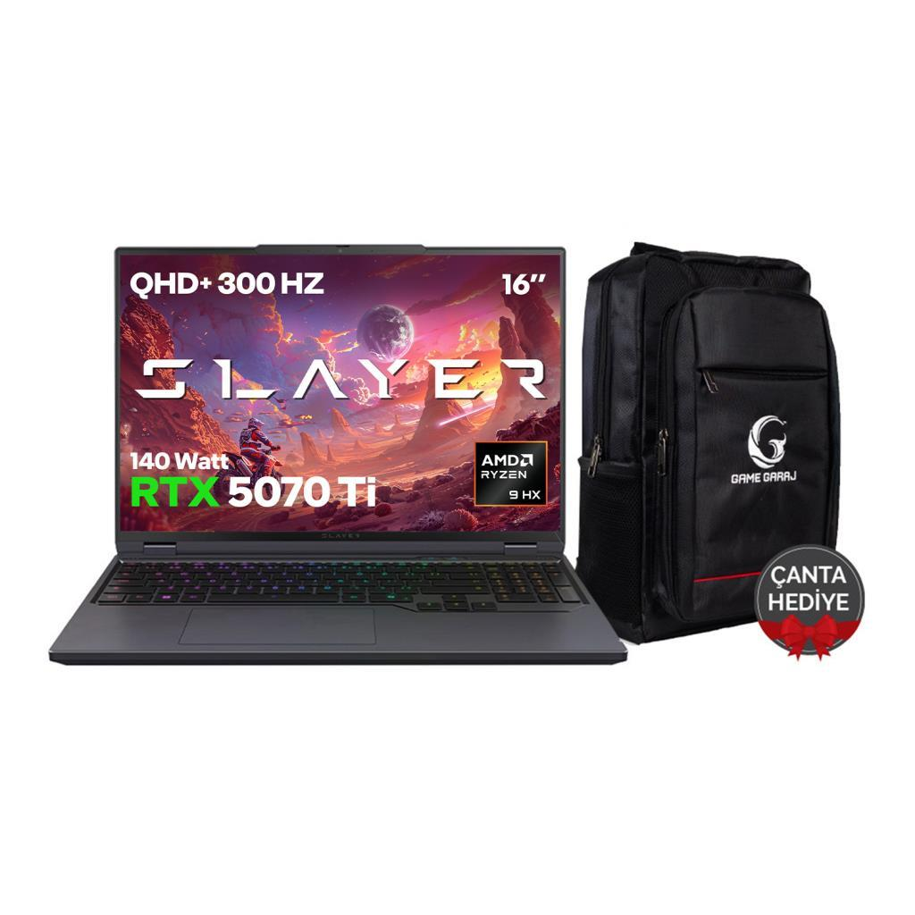 GAME GARAJ Slayer R9T3D-5070Ti C3 RTX5070Ti QHD IPS 300Hz AMD Ryzen 9 9955HX3D 32 GB RAM 2 TB SSD 16 inç FreeDOS Gaming Laptop Gri