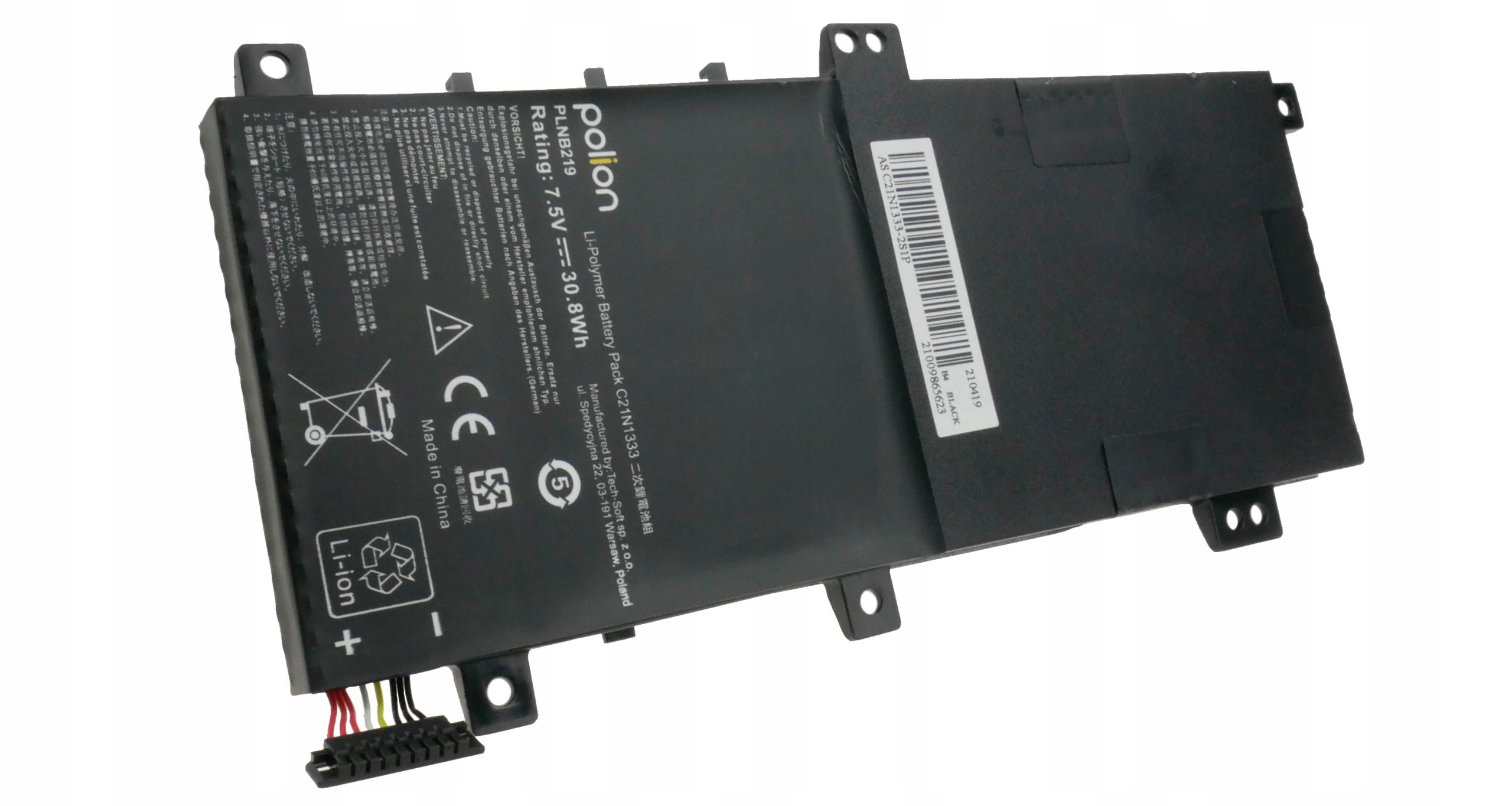 Czarny akumulator Li-Polymer, 7.5V, 30.8Wh, model C21N1333, z kablami.