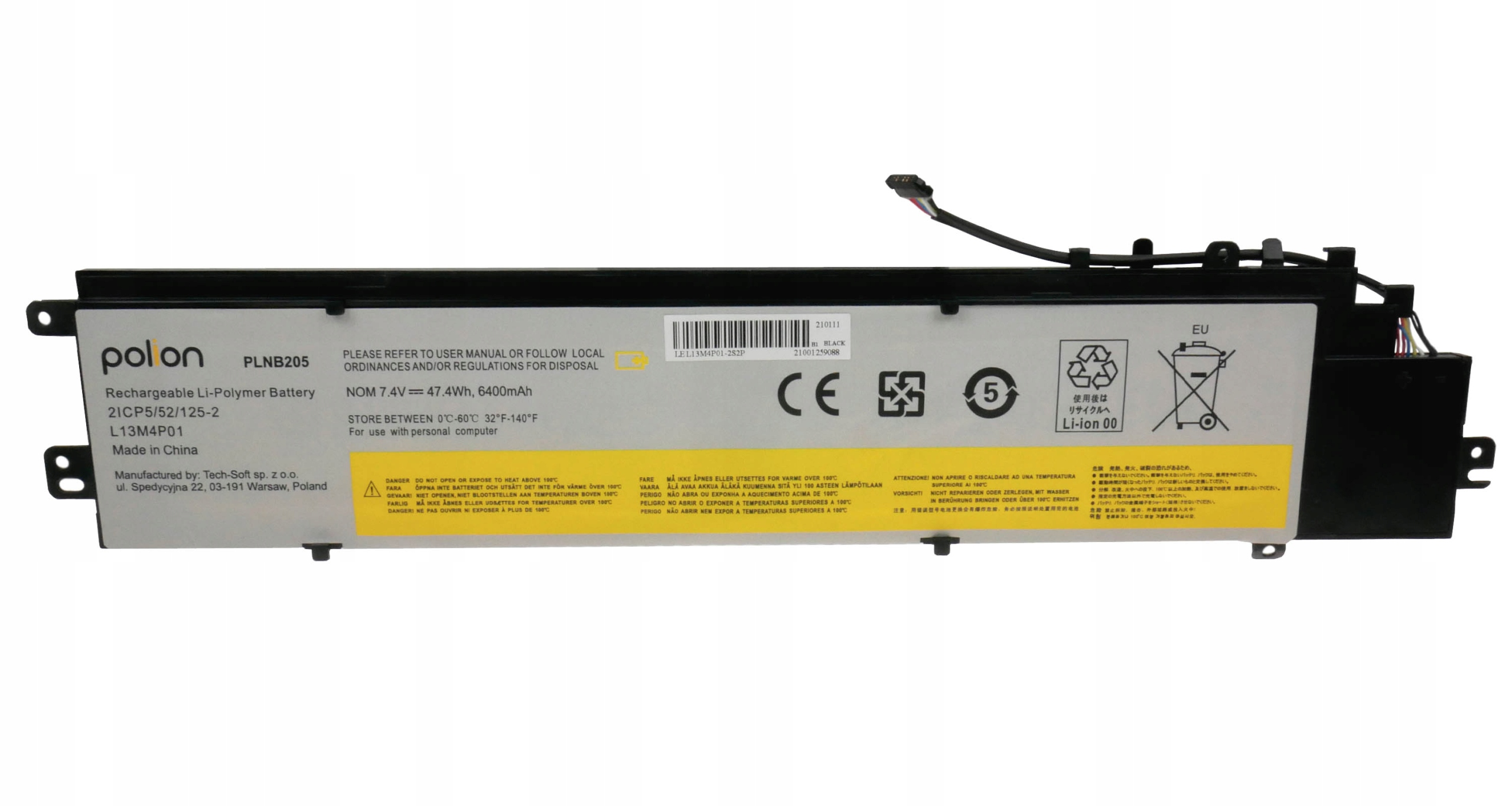 Czarny akumulator Li-Polimer Polon PLNB205, 7.4V, 6400mAh.