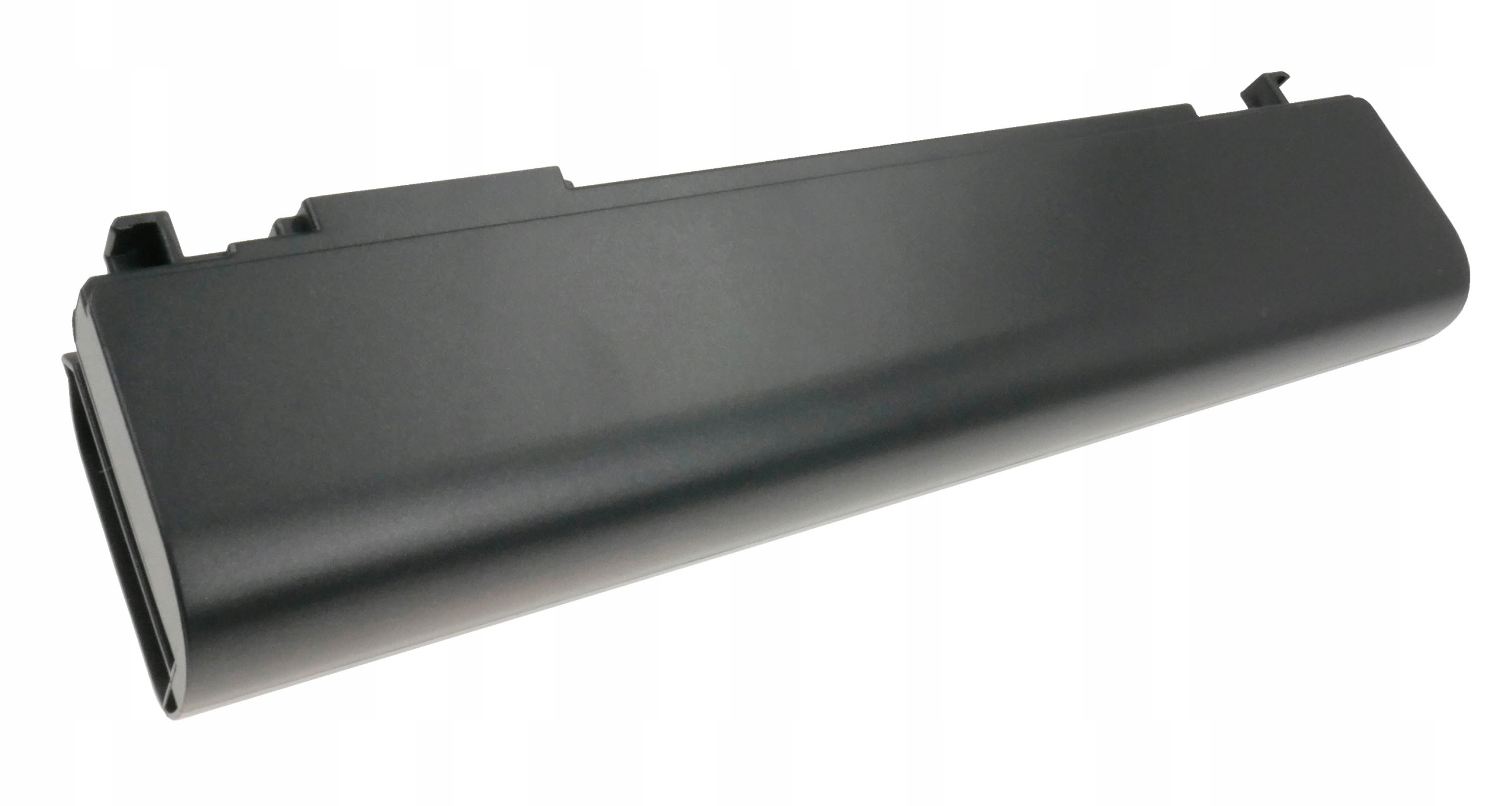 Czarna bateria do laptopa z mechanizmami zatrzaskowymi.