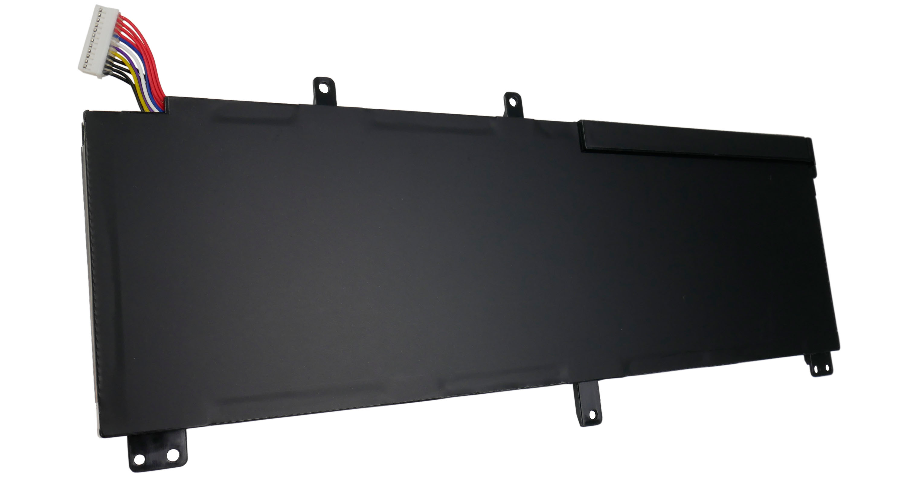 Czarna bateria do laptopa z przewodami i zaczepami montażowymi.