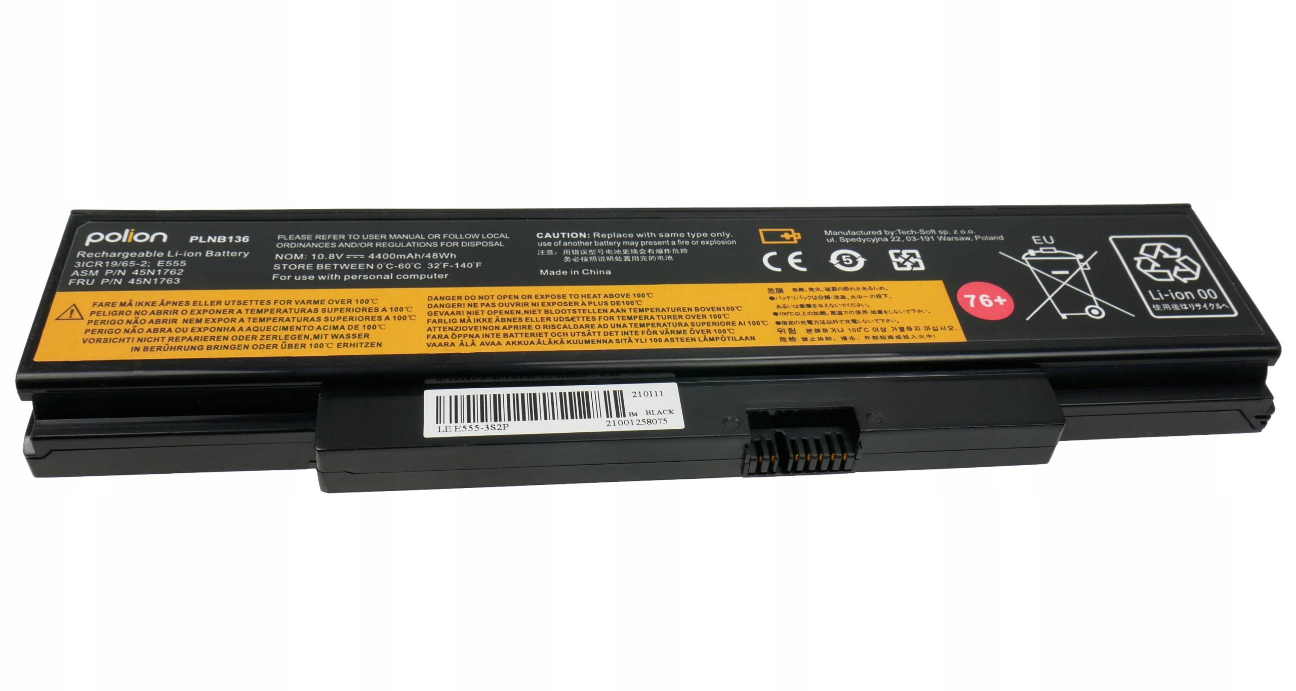 Czarna bateria Li-ion PLNB136 do laptopów, 10.8V, 4400mAh.