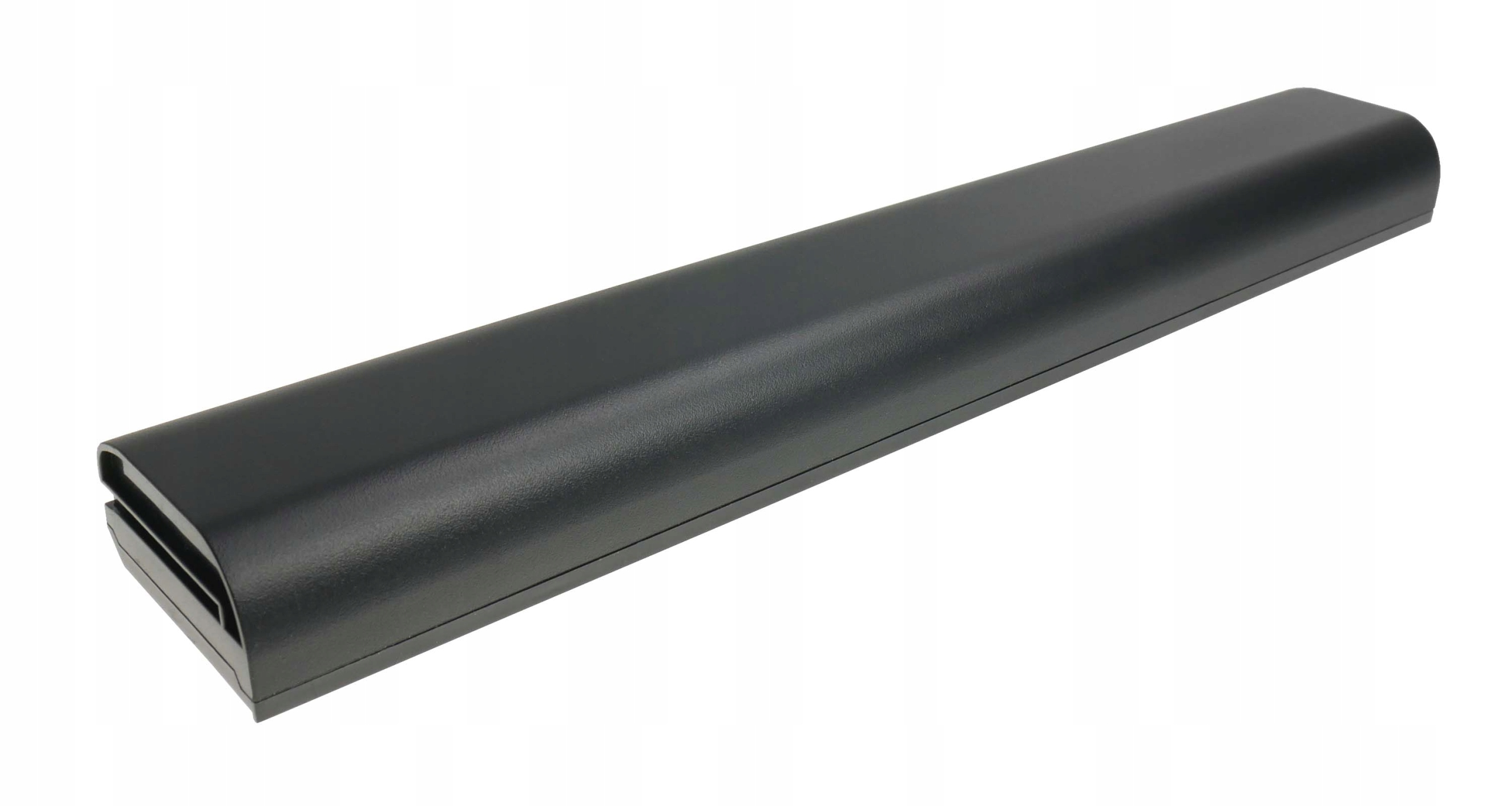 Czarna bateria do laptopa na białym tle.