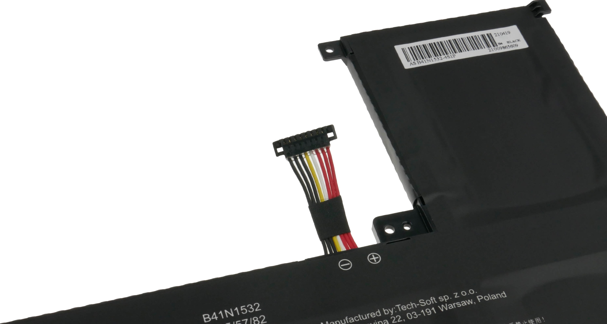 Czarna bateria do laptopa z kablem i złączem.