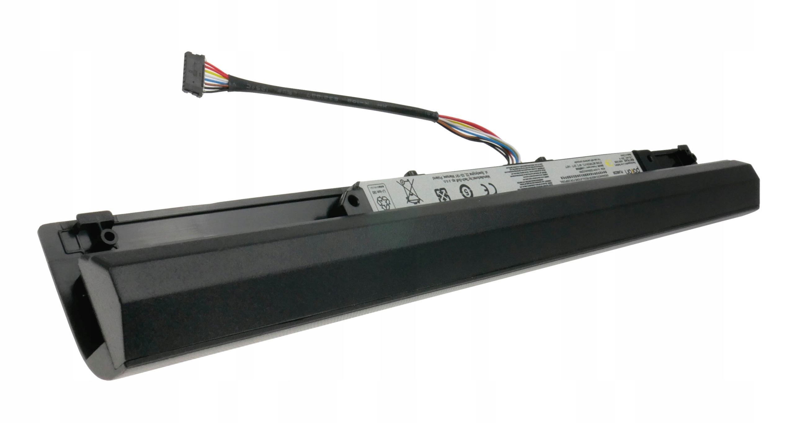 Czarna bateria do laptopa z kablem i złączem.