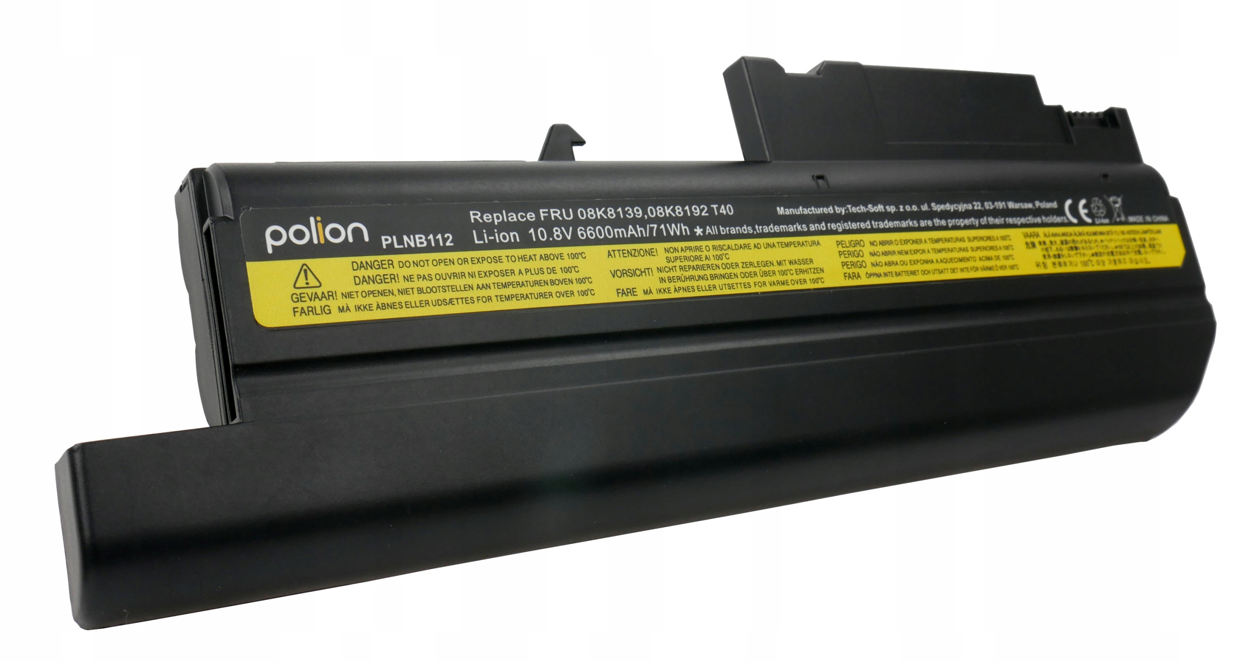 Czarna bateria Polion Li-ion, 10.8V 6600mAh, model PLNB112.