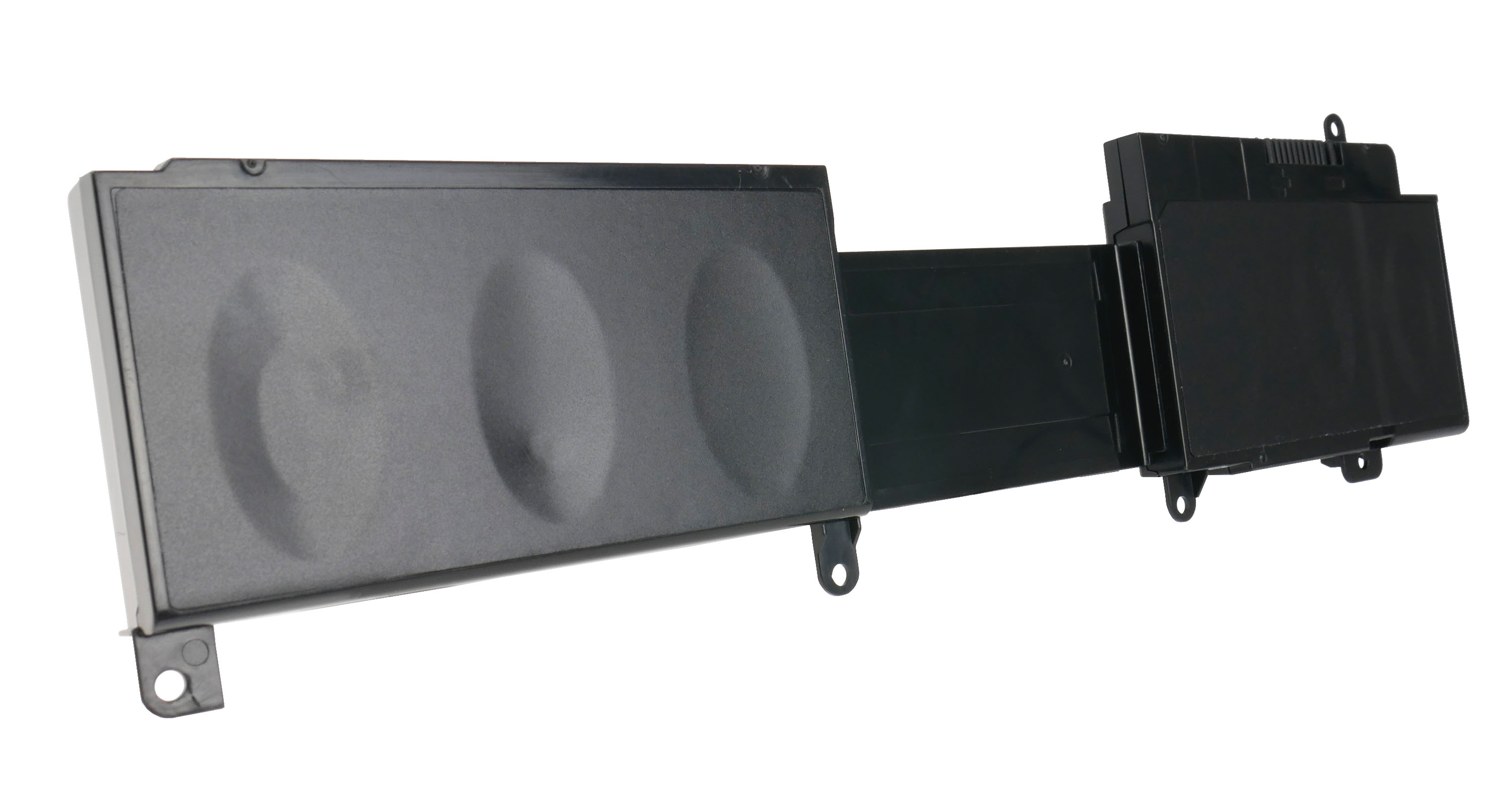 Czarna bateria laptopa z trzema ogniwami i zaczepami montażowymi.