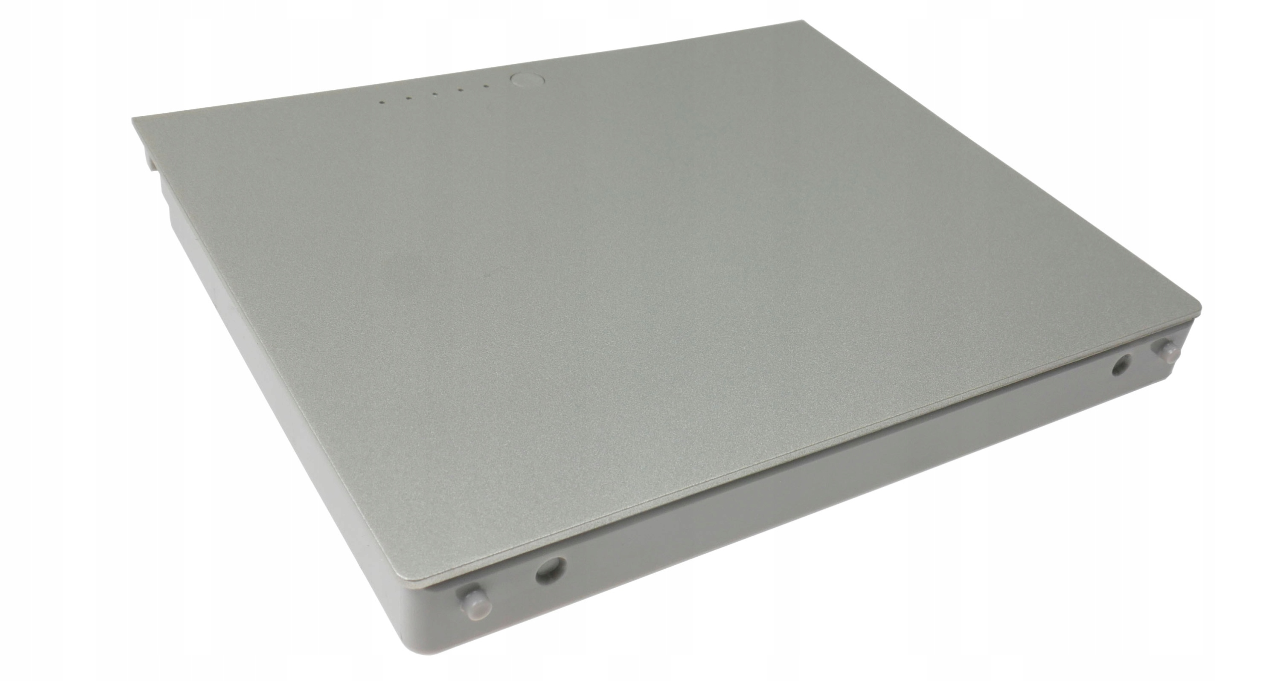 Szare płaskie urządzenie elektroniczne z małymi lampkami i otworami na śruby.