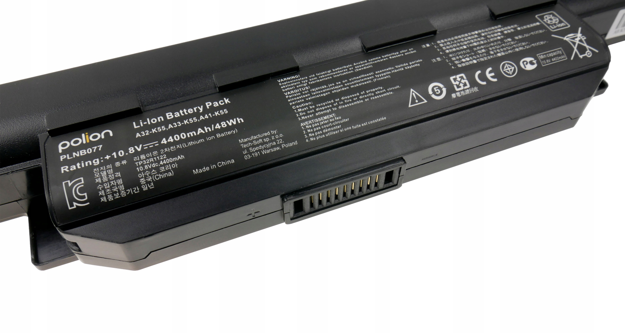 Czarna bateria do laptopa Polion, model PLNB077, 10.8V 4400mAh.