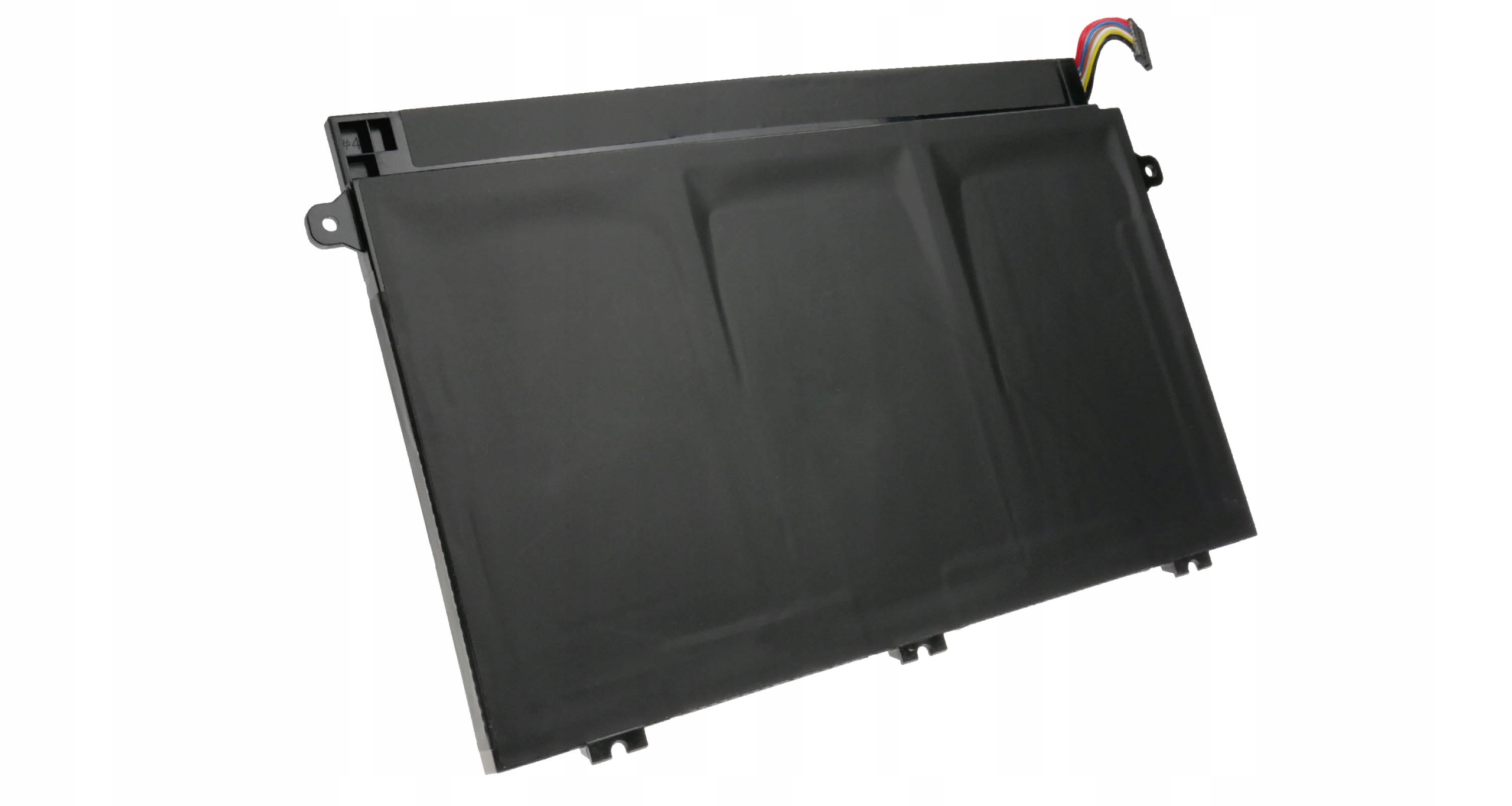 Czarna bateria do laptopa z przewodami w prawym górnym rogu.