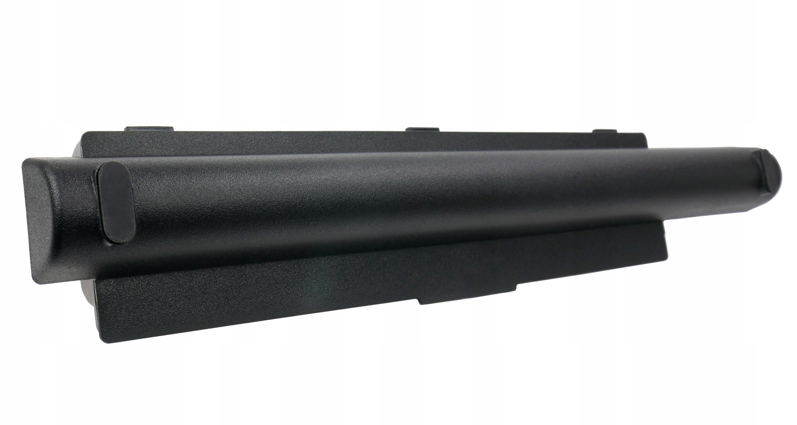 Czarna bateria o prostym kształcie i zaokrąglonym końcu.