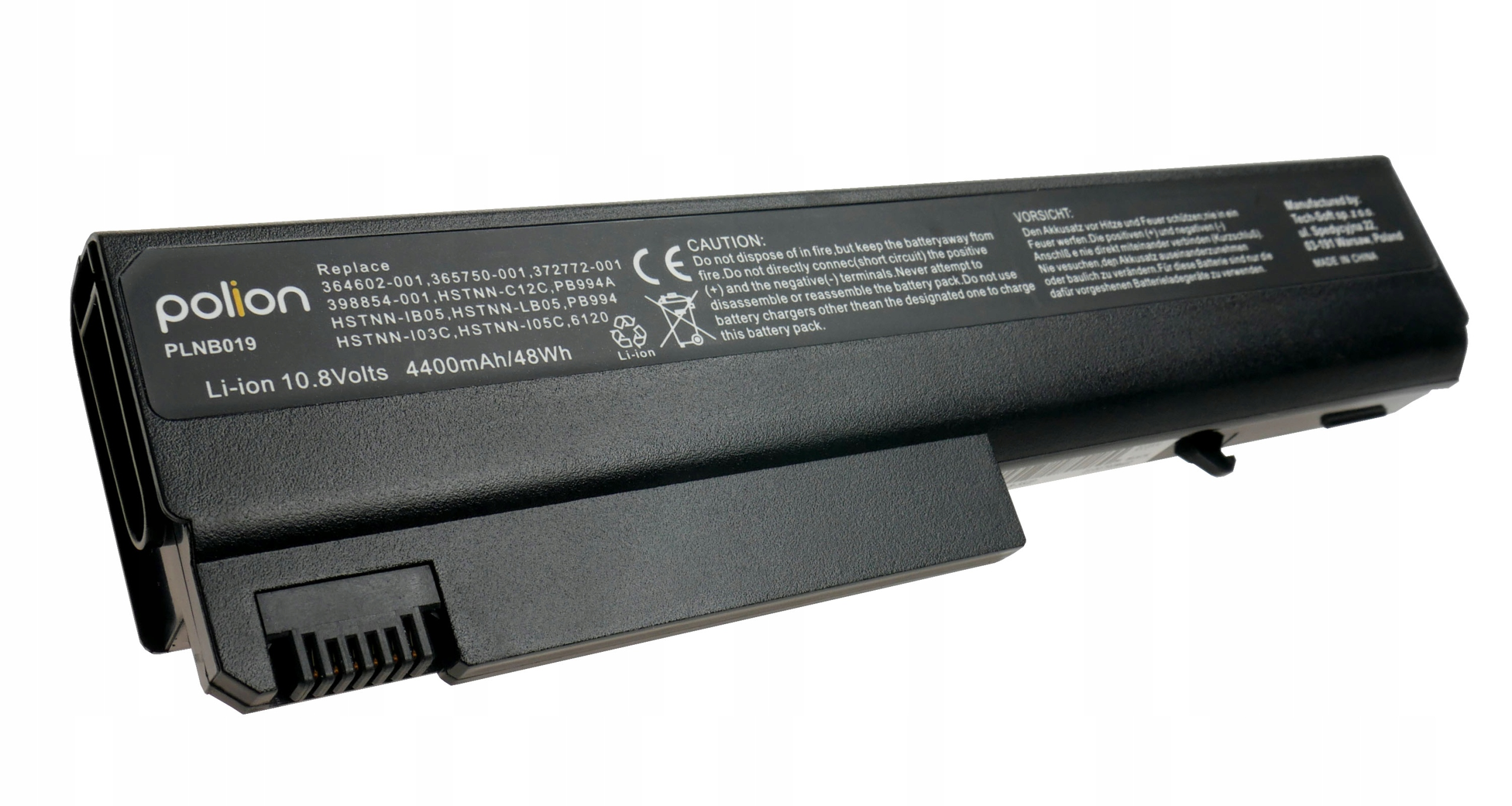 Czarny akumulator Li-ion, 10.8V, 4400mAh, ze szczegółowymi etykietami.