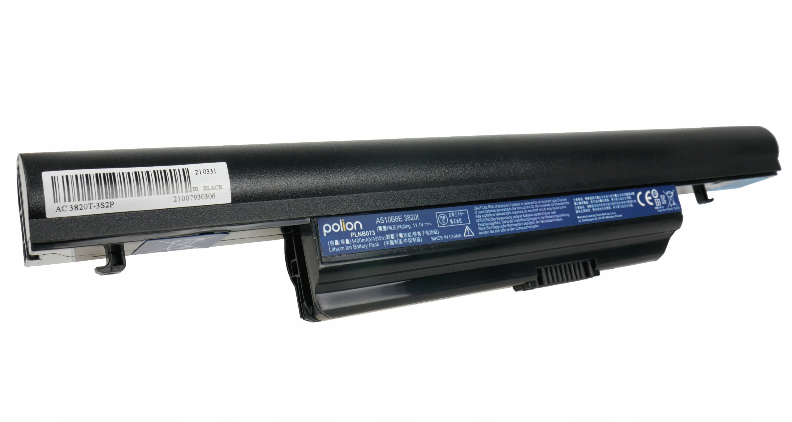 Czarny akumulator do laptopa z etykietami. Model AS10B6E 3820t.