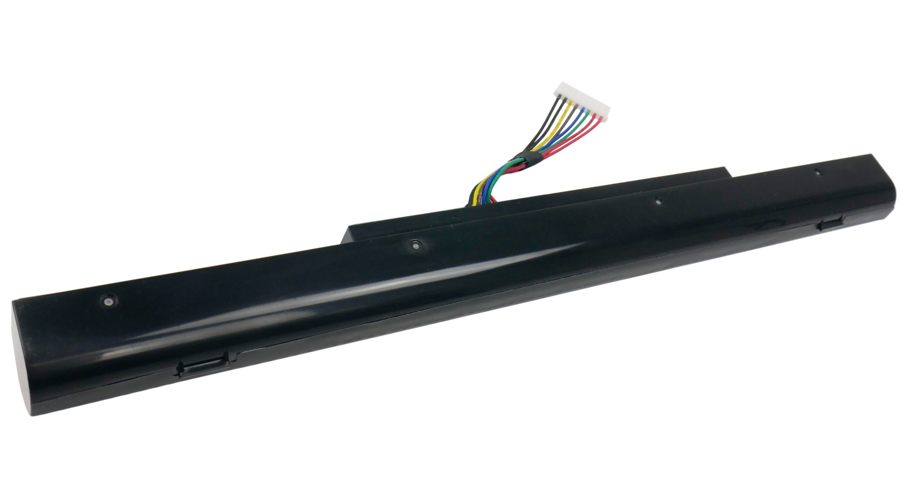 Czarna bateria do laptopa z wiązką przewodów i kolorowymi kablami.