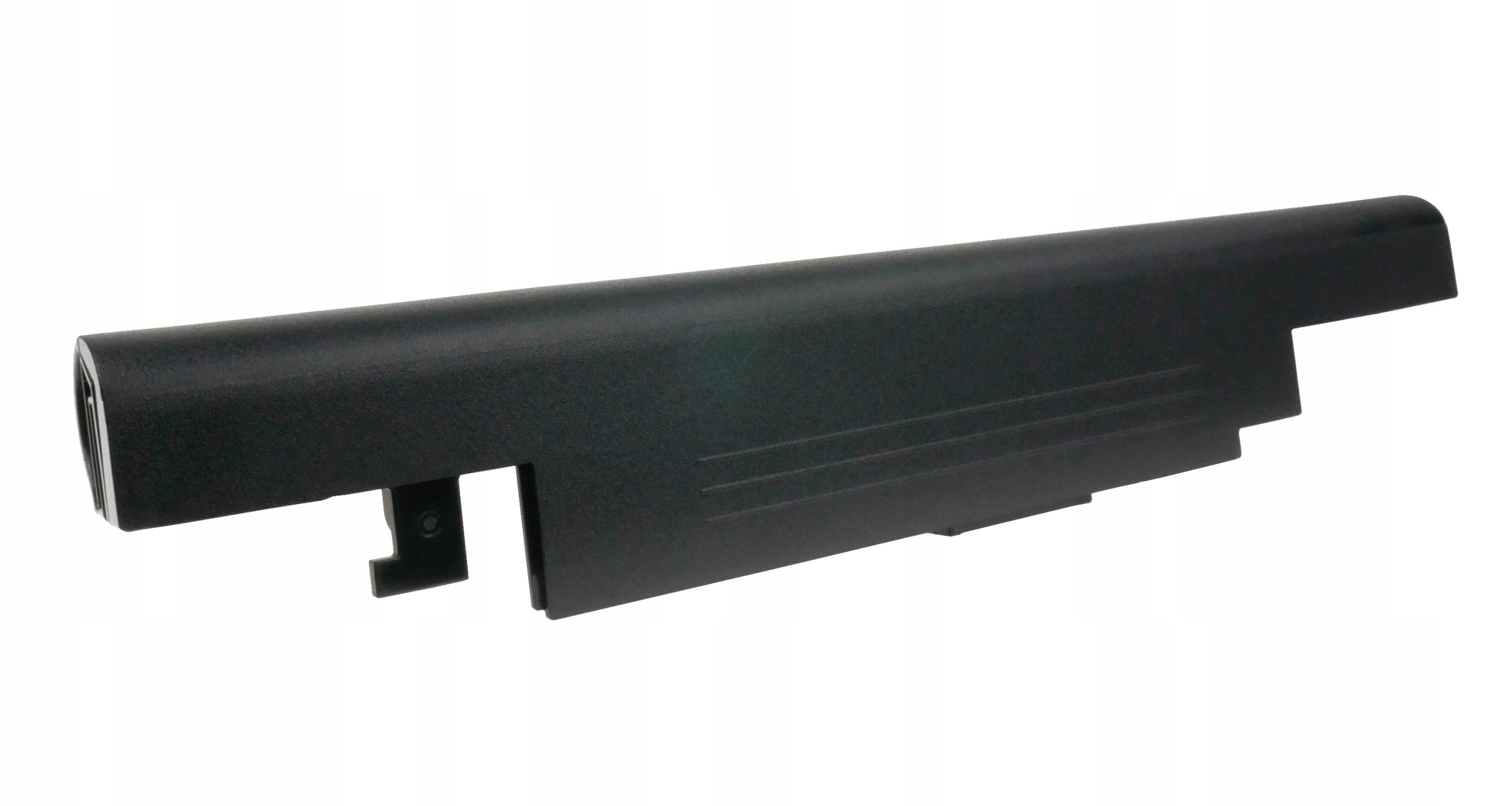 Czarna bateria do laptopa z dwiema zaczepami na dole.