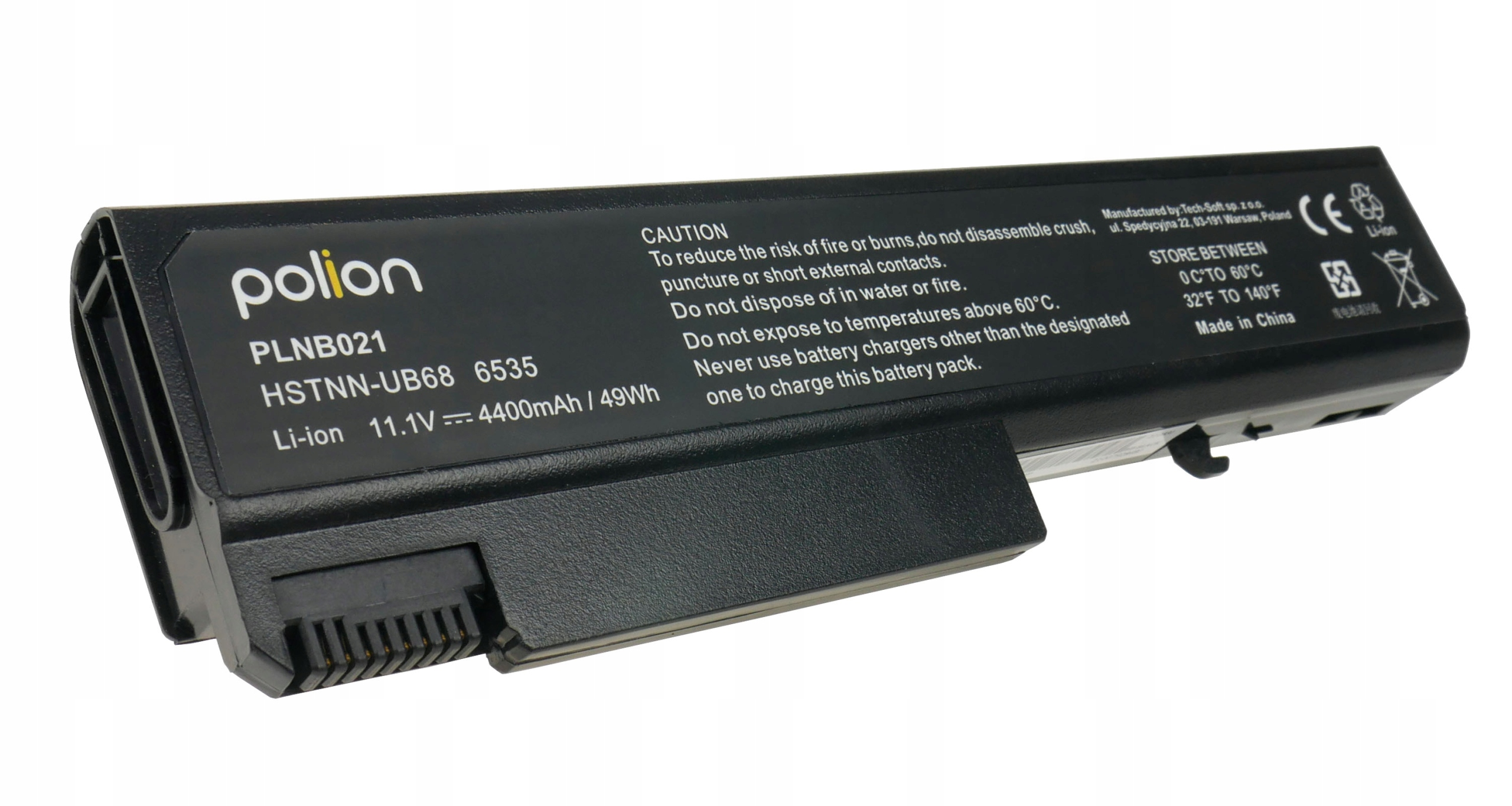 Czarna bateria laptopa Polion, model PLNB021 HSTNN-UB68, 11.1V.