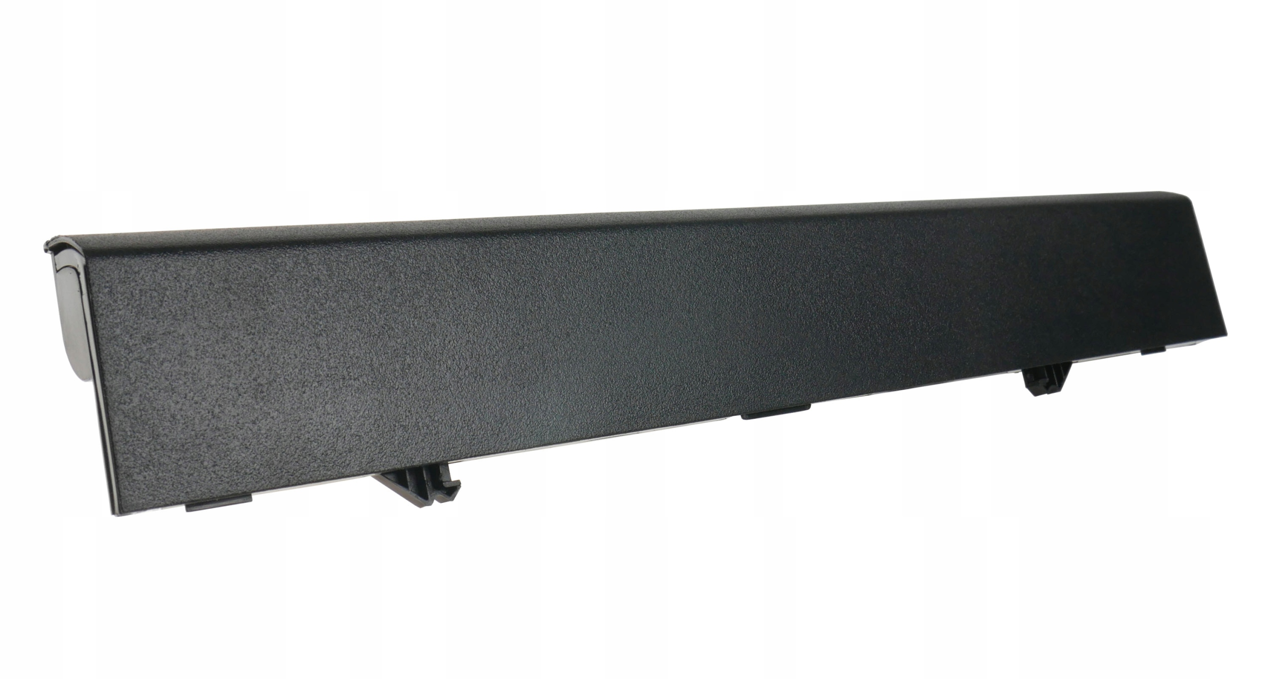 Czarna bateria do laptopa z lekko teksturowaną powierzchnią i klipsami.