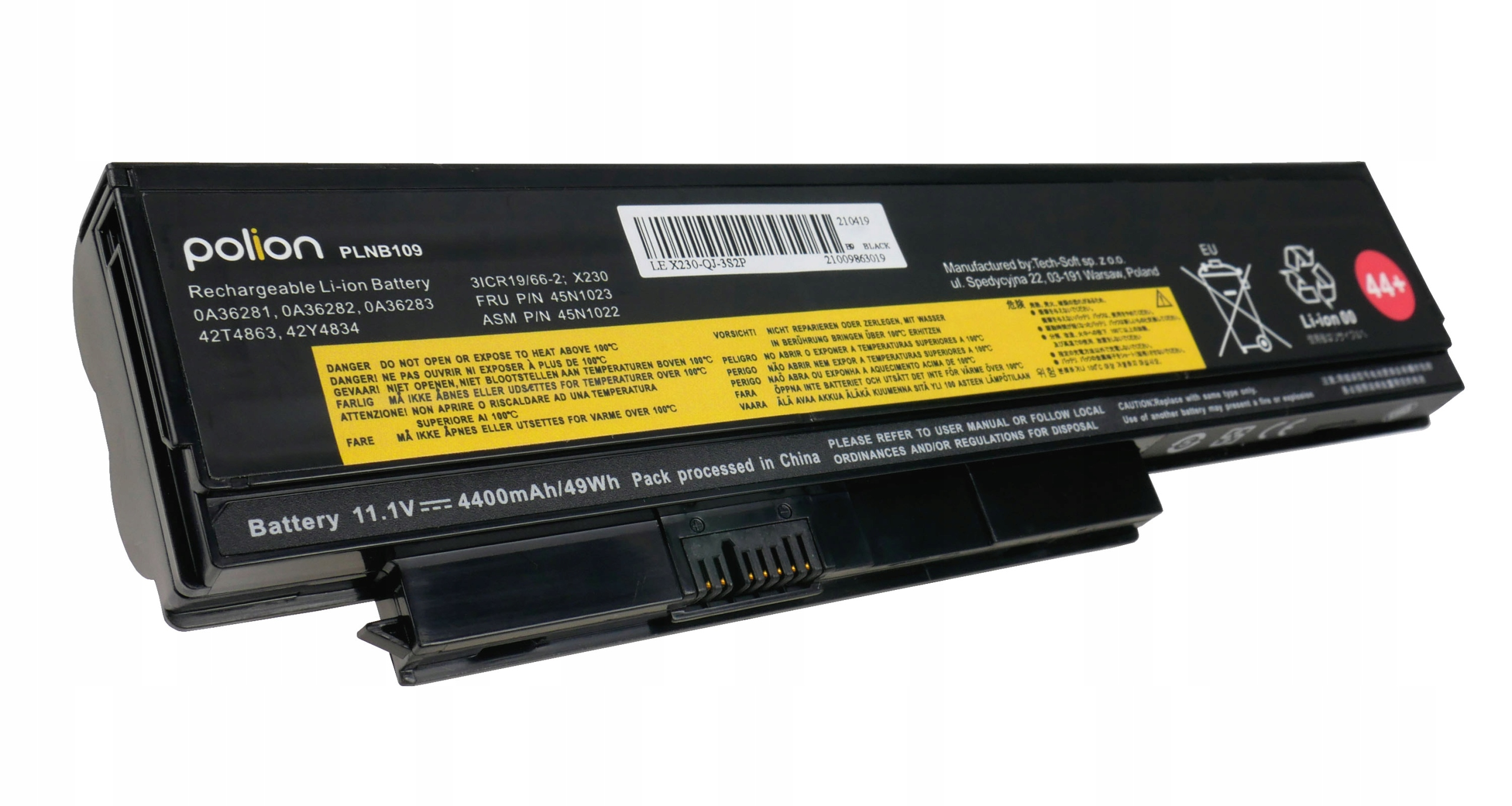 Czarny akumulator do laptopa, model PLNB109, 11.1V, 4400mAh, z etykietami.