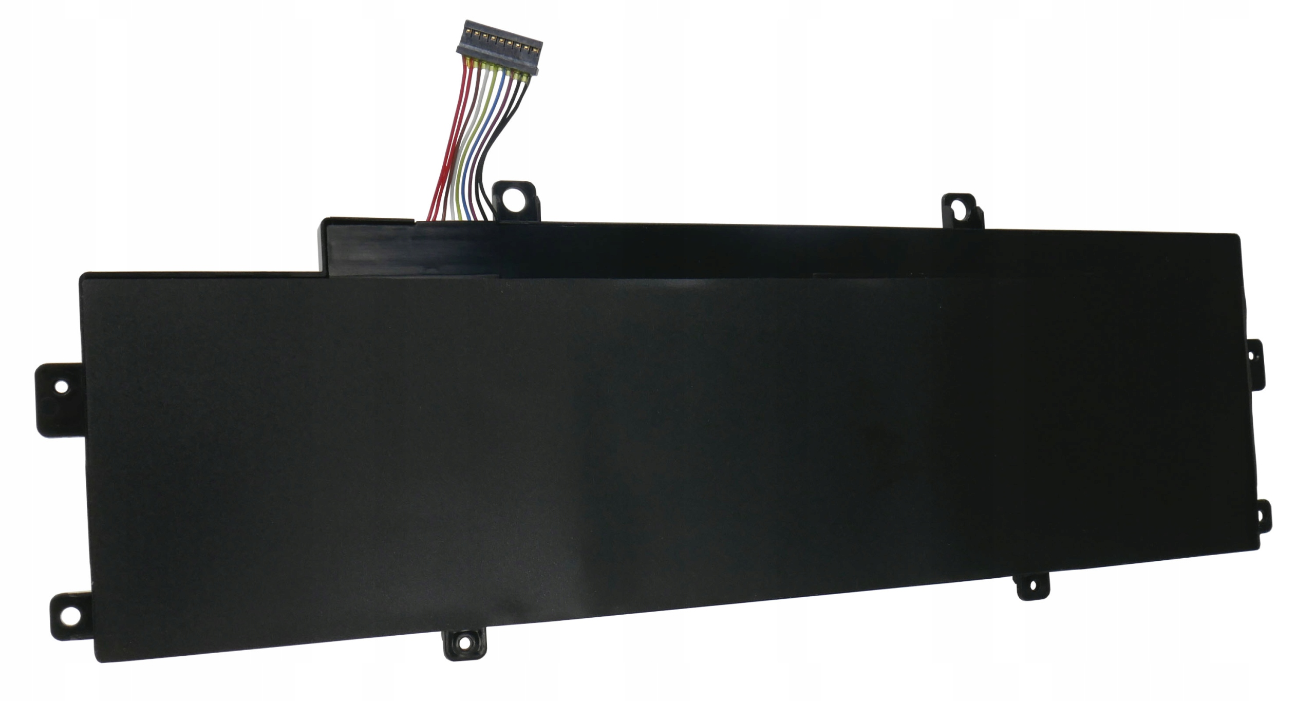 Czarna bateria do laptopa z kablami i złączem.