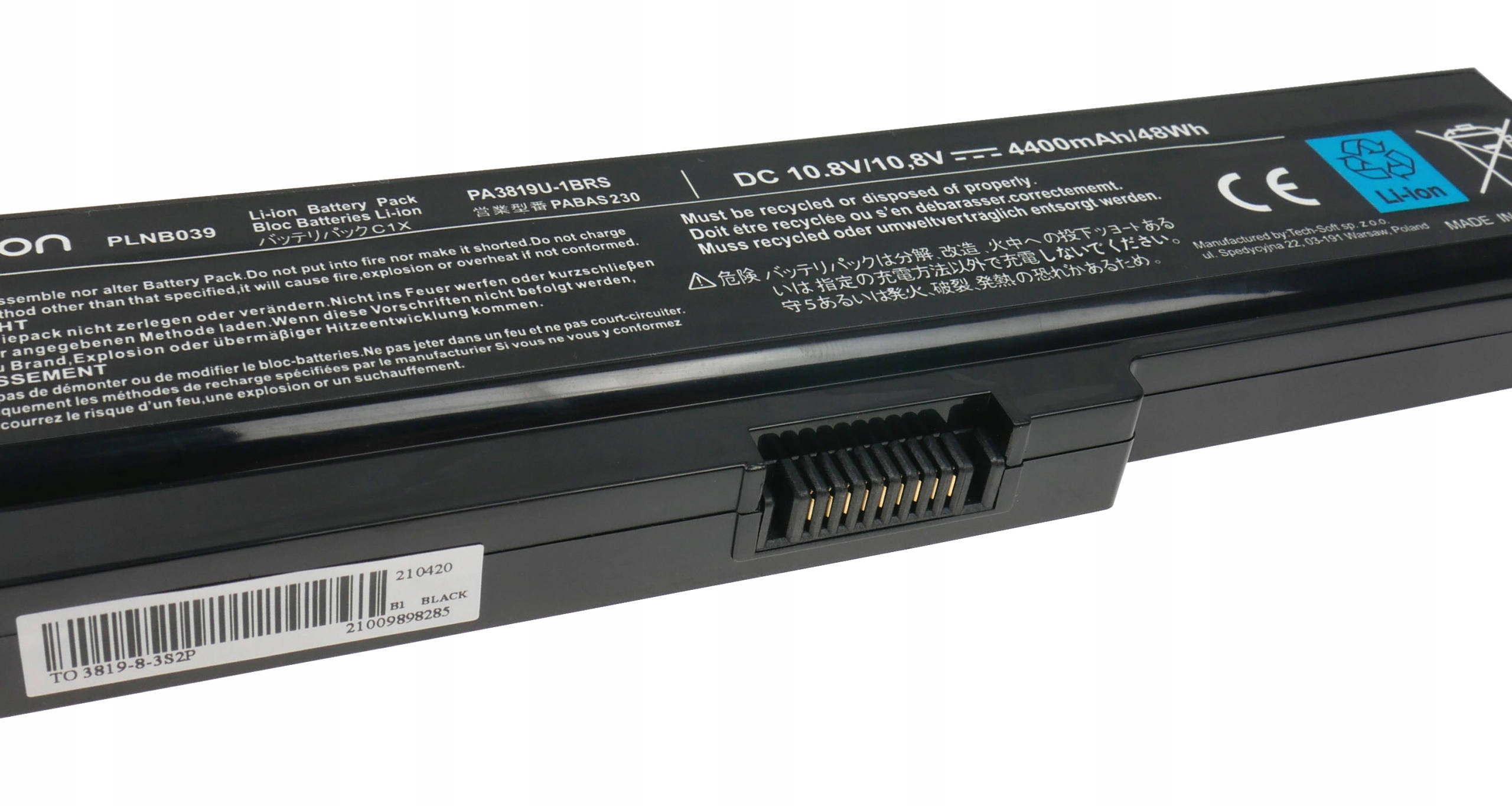 Czarny akumulator Li-ion 10,8V/10,8V, 4400mAh/48Wh.