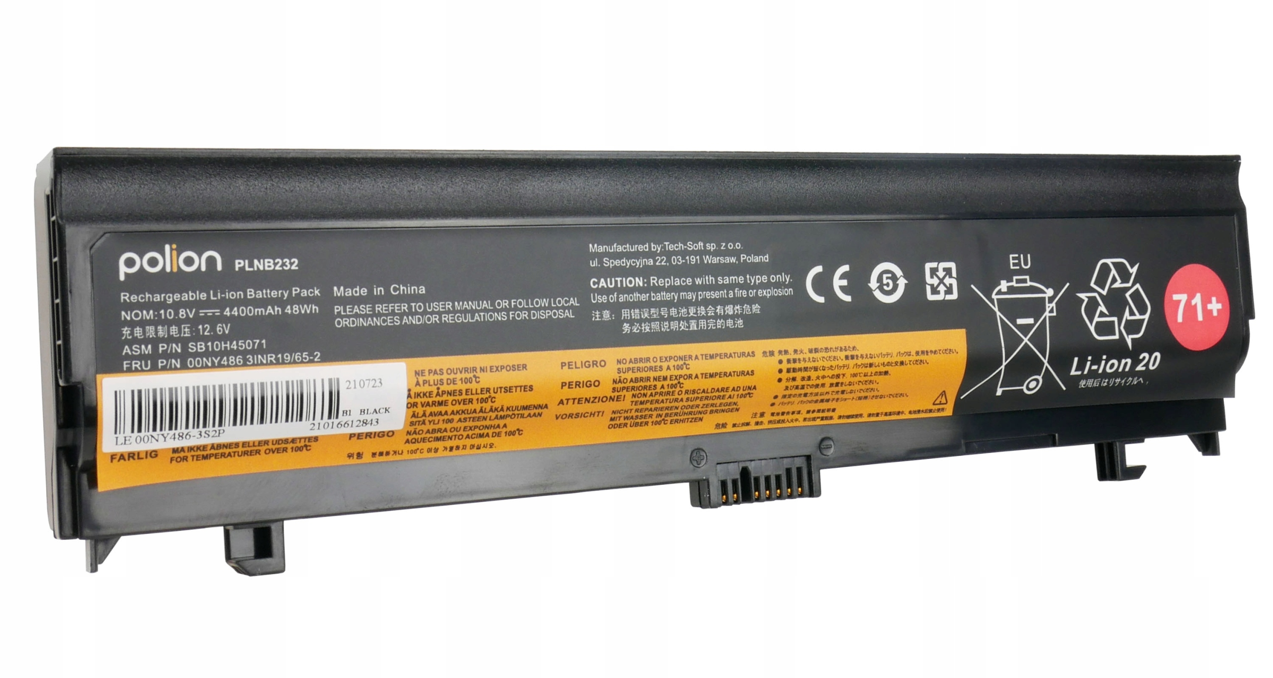 Czarny akumulator Li-ion Polion, model PLNB232, 10,8V 4400mAh.