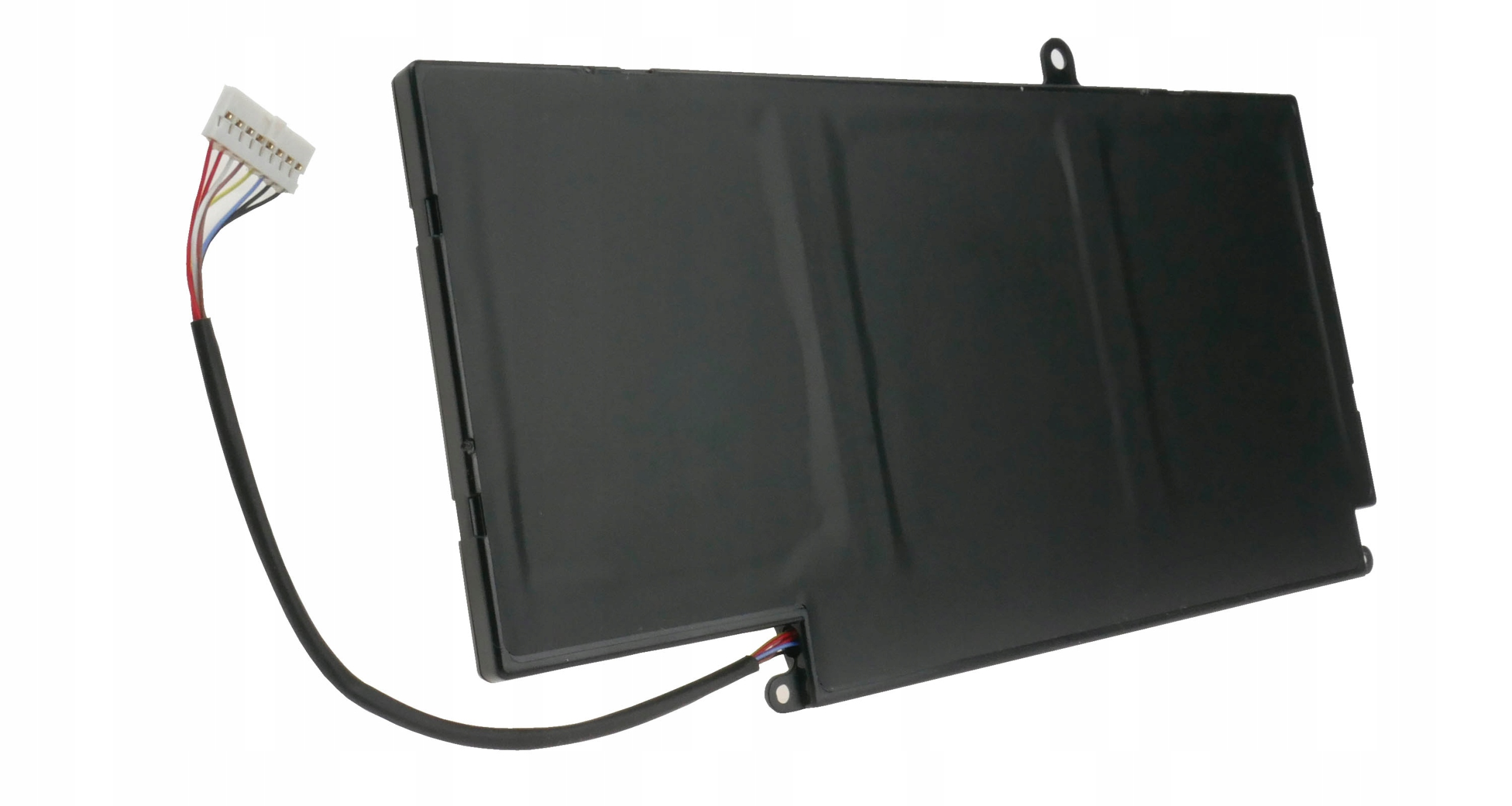 Czarna bateria do laptopa z białym złączem i kolorowymi przewodami.