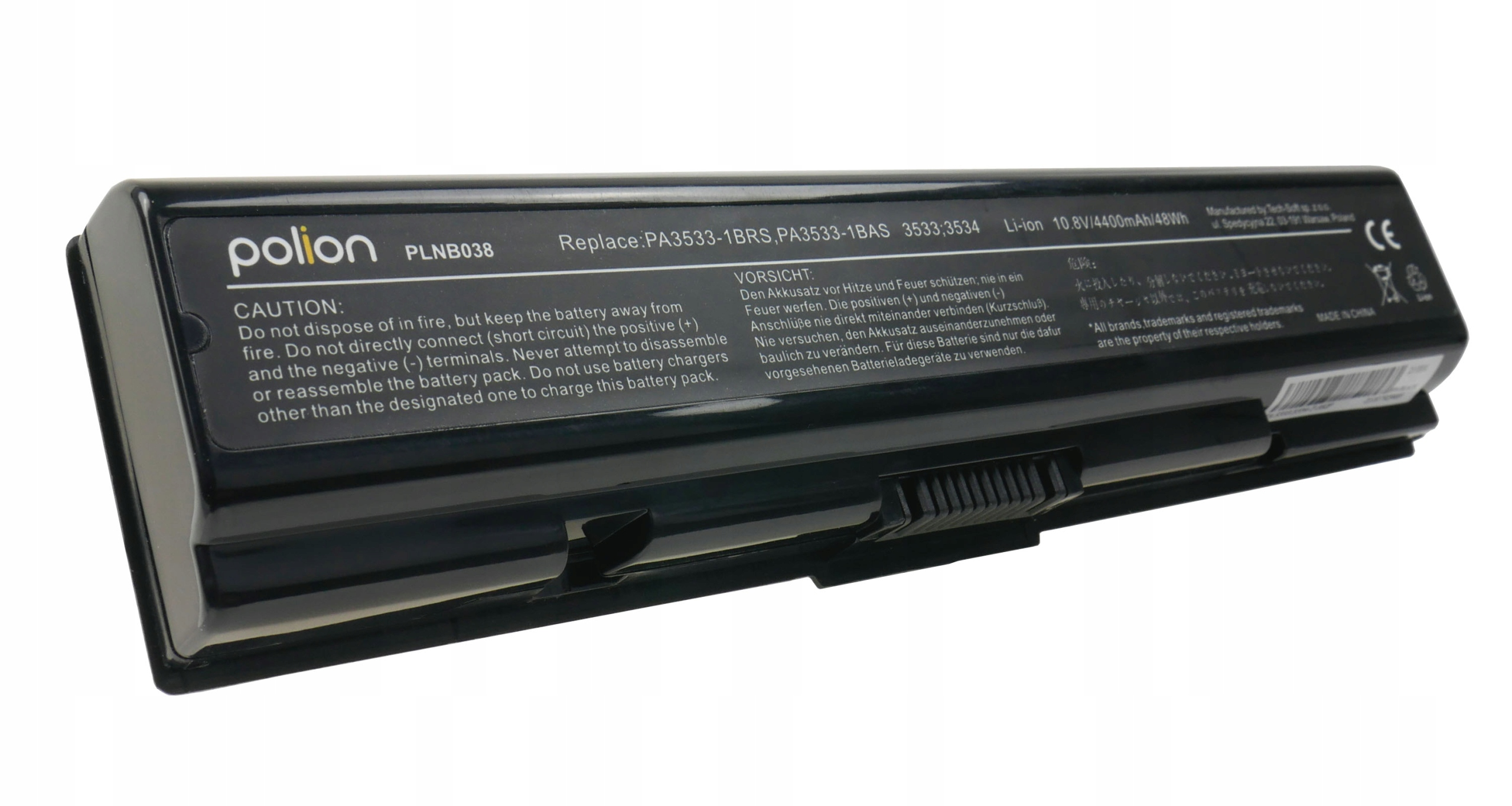 Czarna bateria do laptopa z logo Polion, model PLNB038.