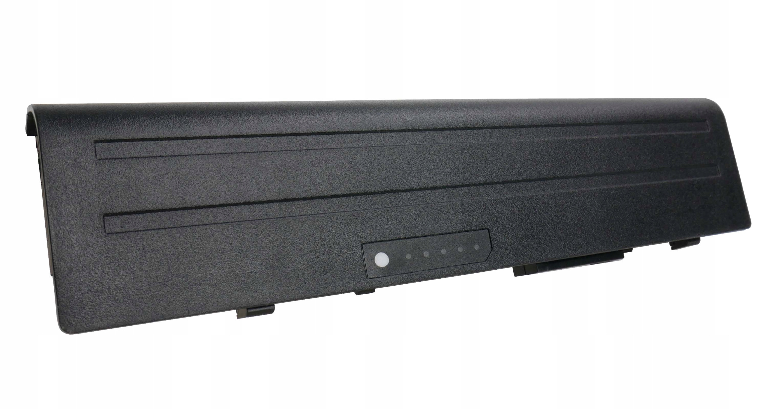 Czarna bateria do laptopa ze wskaźnikami ładowania.