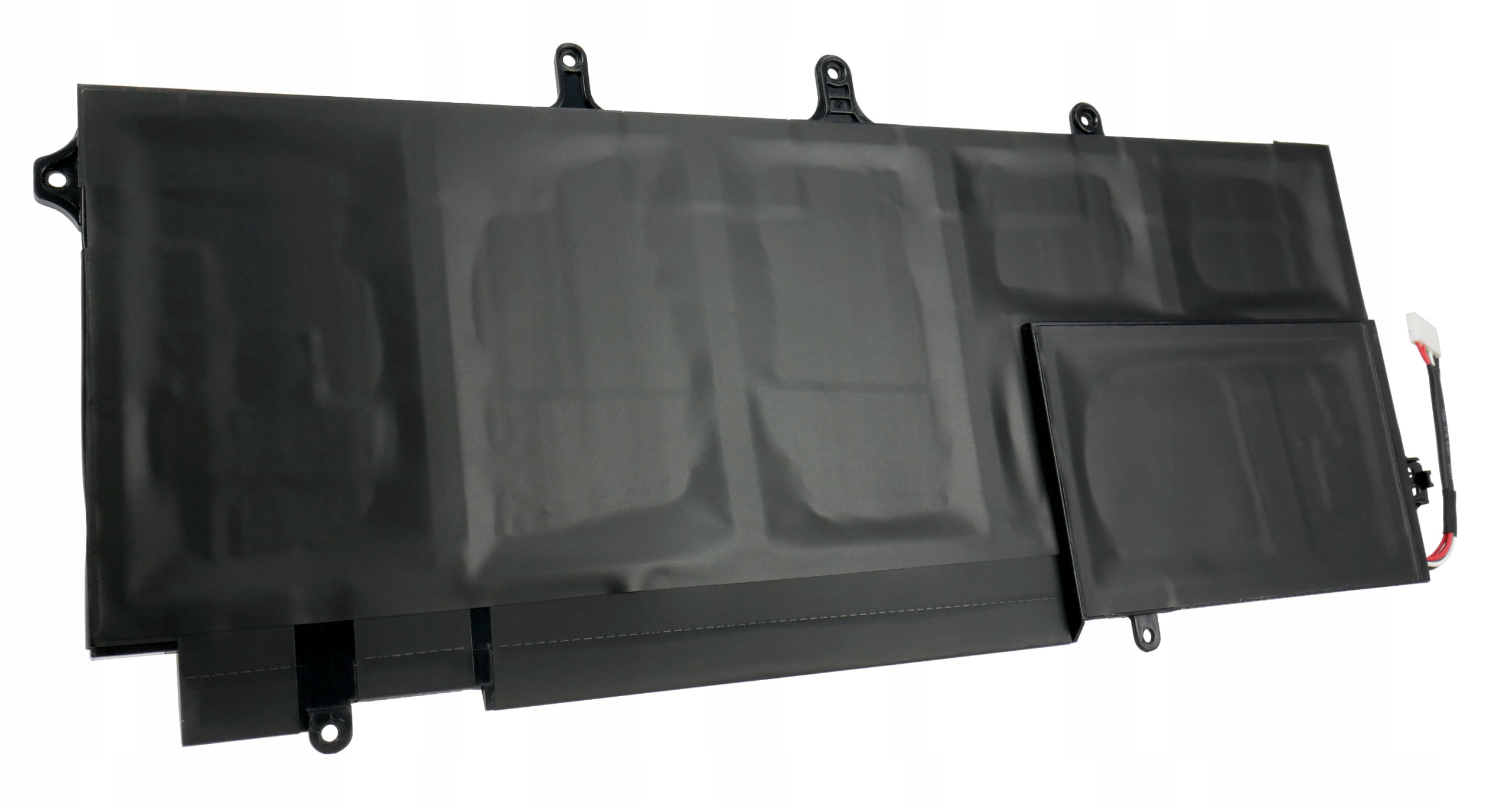 Czarna bateria do laptopa z kablami i otworami montażowymi.