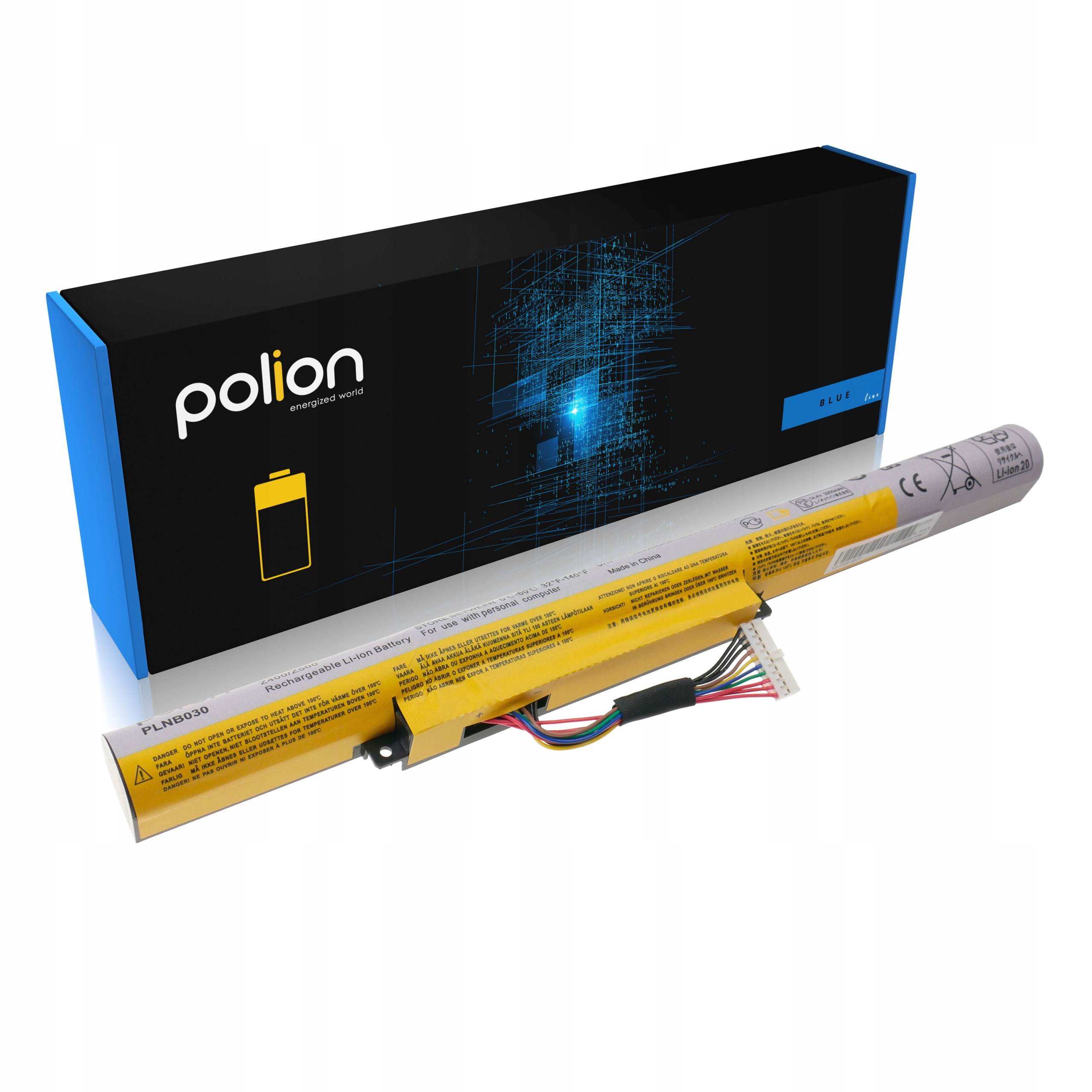 Bateria do laptopa, model PLNB030, z kablami i opakowaniem.