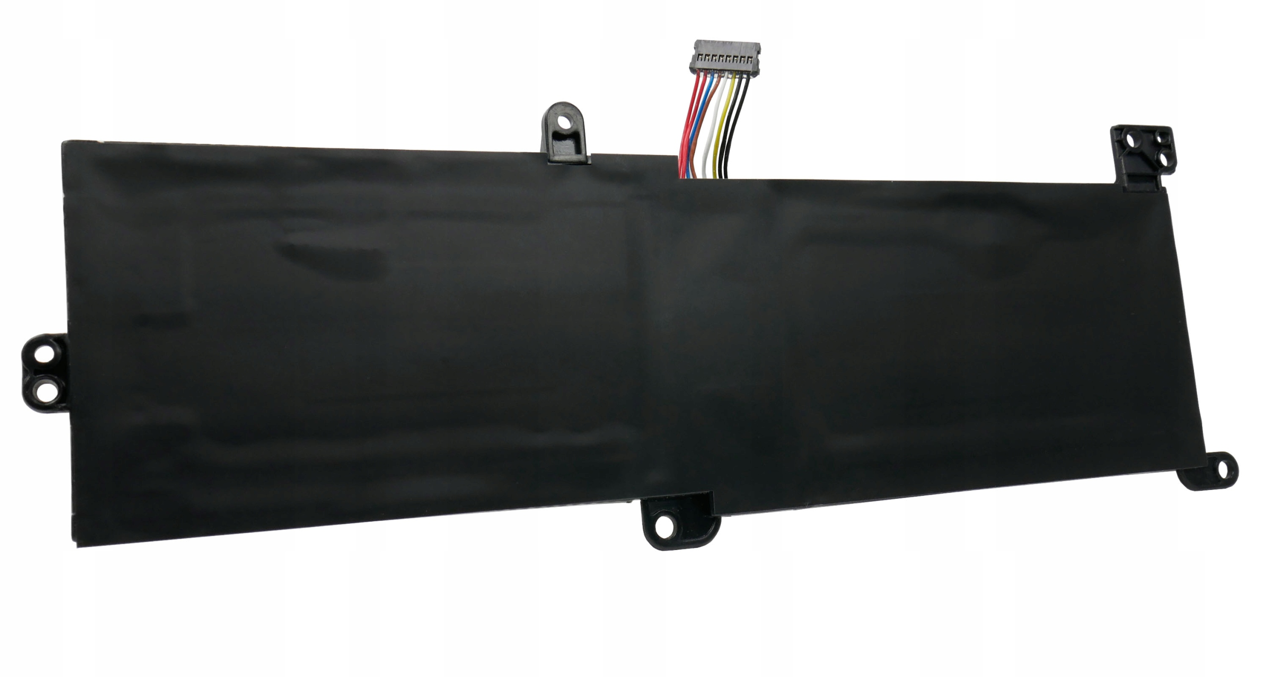 Czarna bateria do laptopa z wielokolorowymi przewodami i złączem.