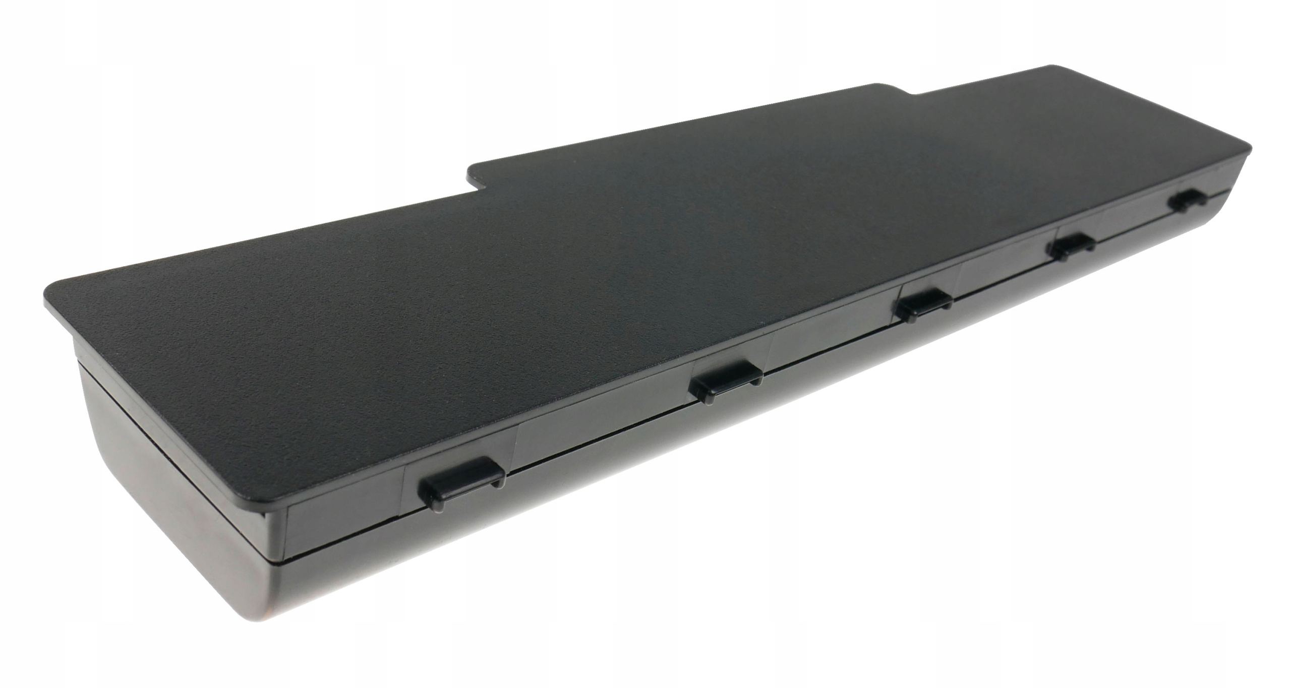 Czarna bateria do laptopa z bocznymi mechanizmami blokującymi.