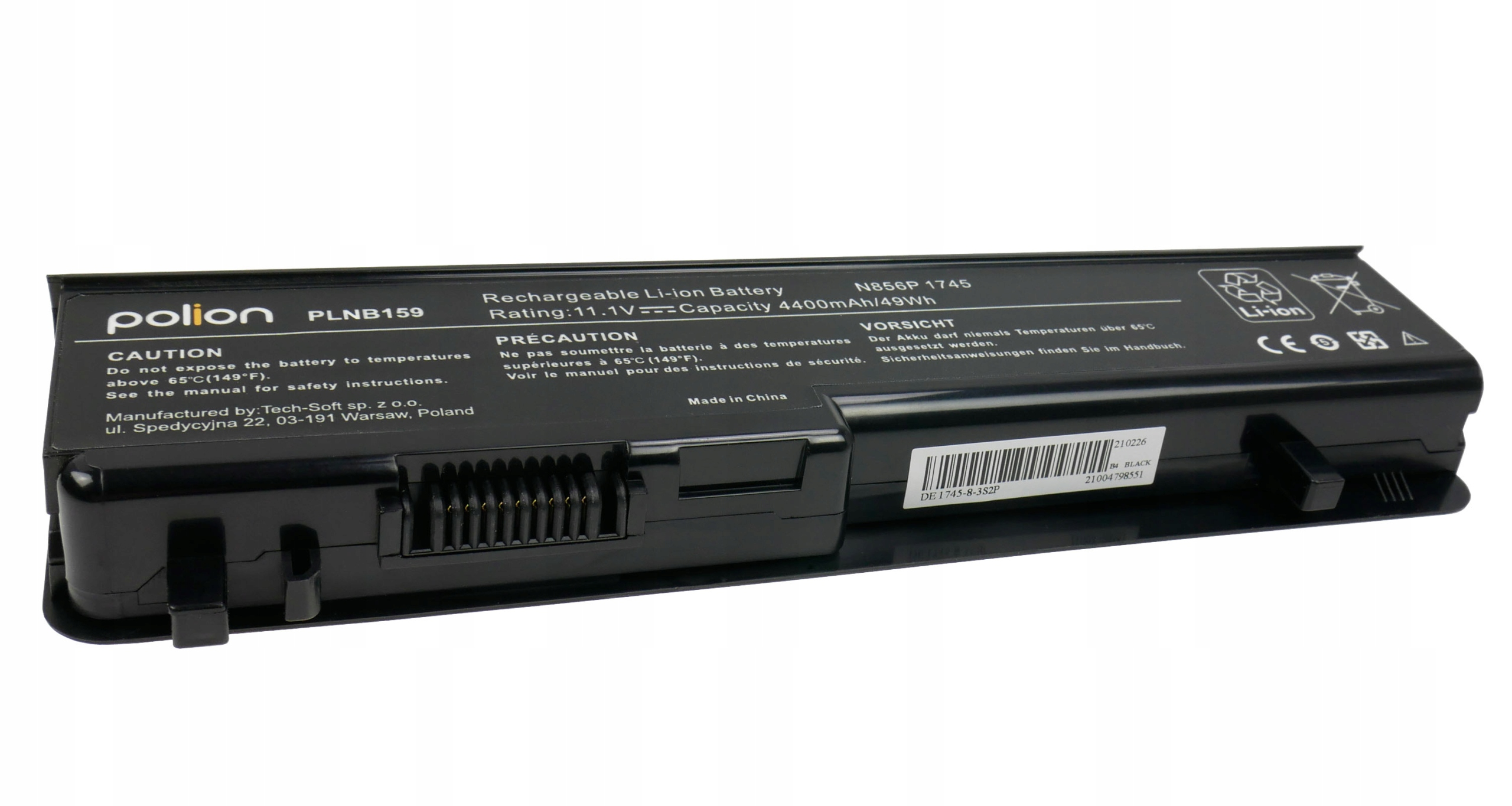 Czarna bateria do laptopa, model PLNB159, 11.1V, z danymi producenta.