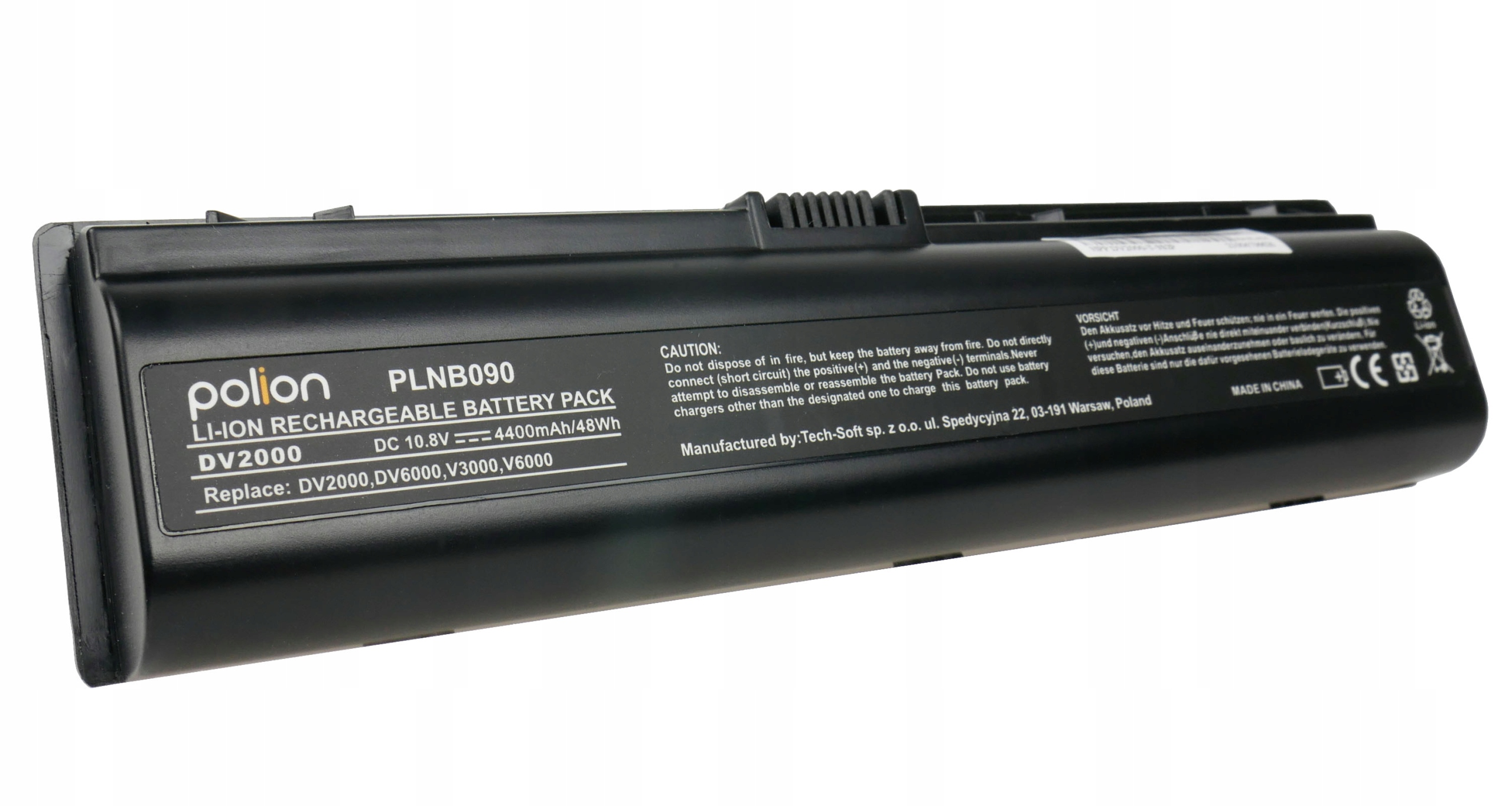 Czarny akumulator Li-Ion, model PLNB090, 10.8V, 4400mAh, do laptopów.