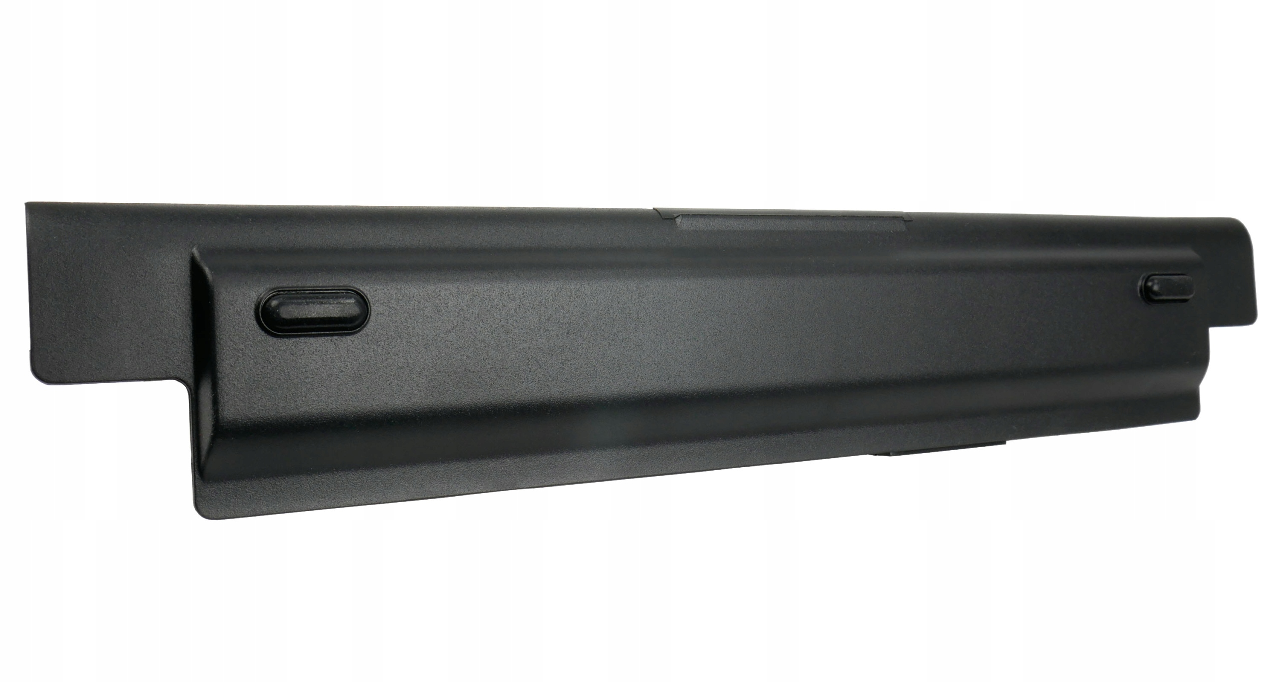 Czarna bateria do laptopa z zaokrąglonymi krawędziami i wąskim złączem.