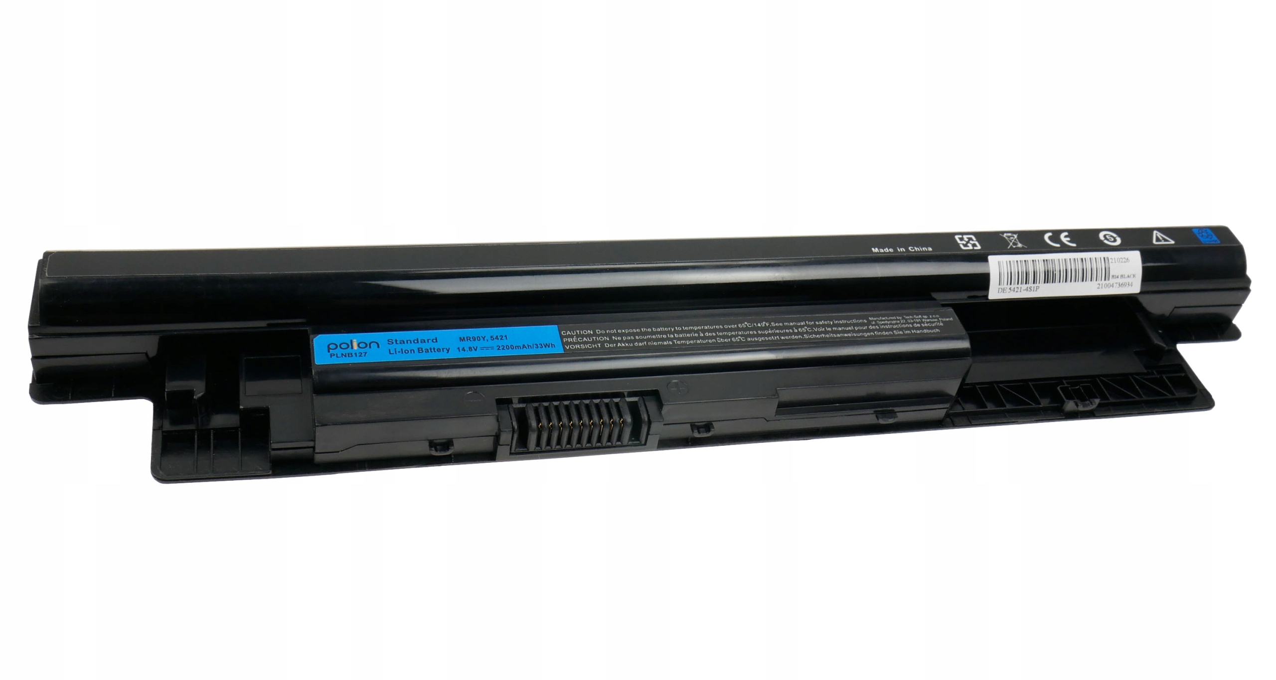 Czarna bateria do laptopa z niebieską etykietą: 'polion Standard Li-Ion Battery'.